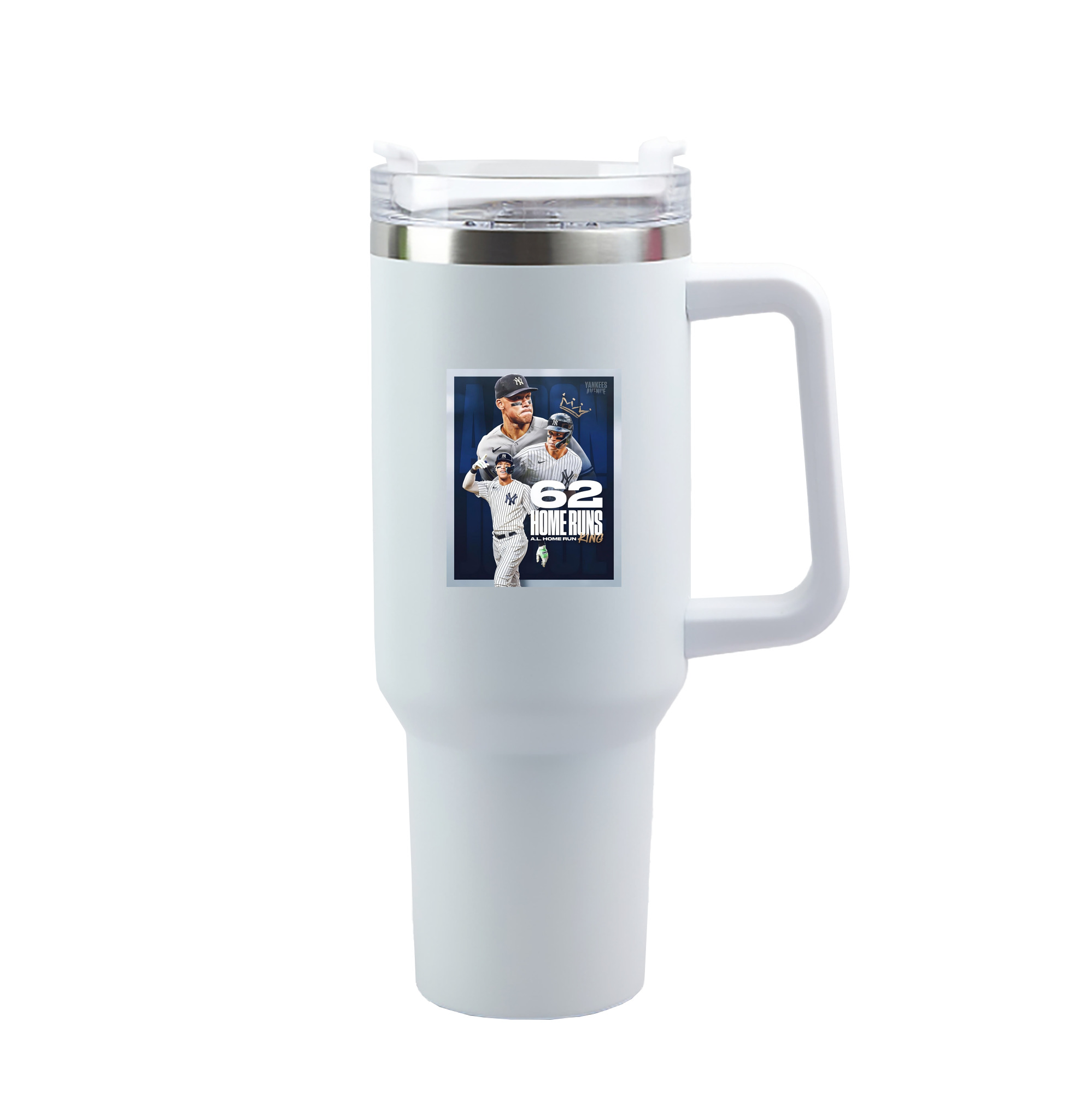 Aaron Judge 62 Home Runs AL Home Run King 40oz Handle Car Tumbler – Durable Stainless Steel Travel Mug With UV Print – Double Wall Insulated, Fits Most Car Cup Holders