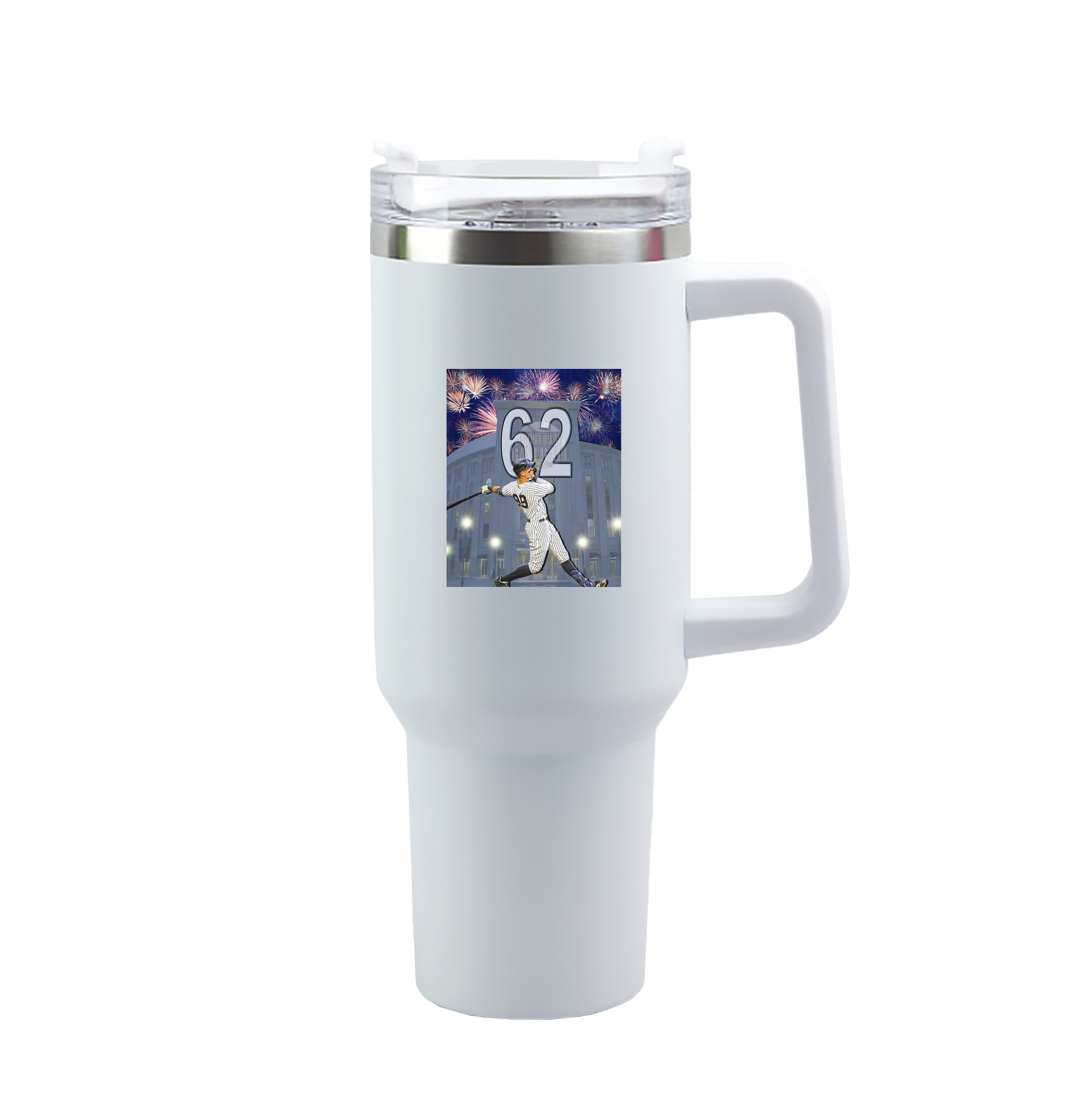 Aaron Judge 62 Home Runs Record 40oz Handle Car Tumbler – Durable Stainless Steel Travel Mug With UV Print – Double Wall Insulated, Fits Most Car Cup Holders