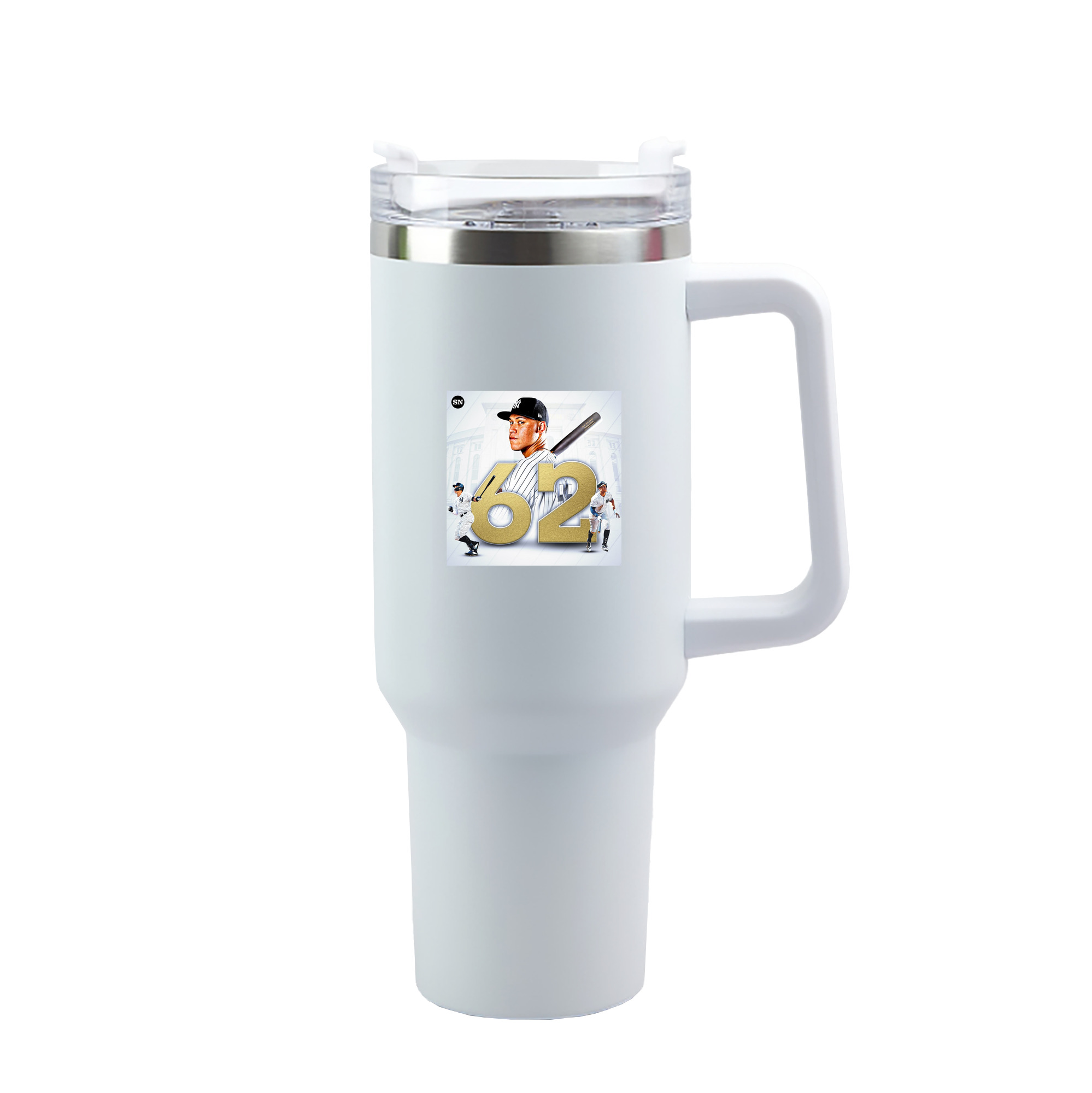 aaron judge 62nd home run 40oz Handle Car Tumbler – Durable Stainless Steel Travel Mug With UV Print – Double Wall Insulated, Fits Most Car Cup Holders
