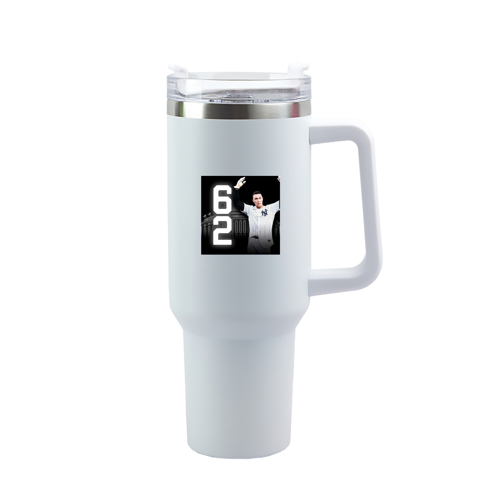 Aaron Judge 62nd Home Run 40oz Handle Car Tumbler – Durable Stainless Steel Travel Mug With UV Print – Double Wall Insulated, Fits Most Car Cup Holders