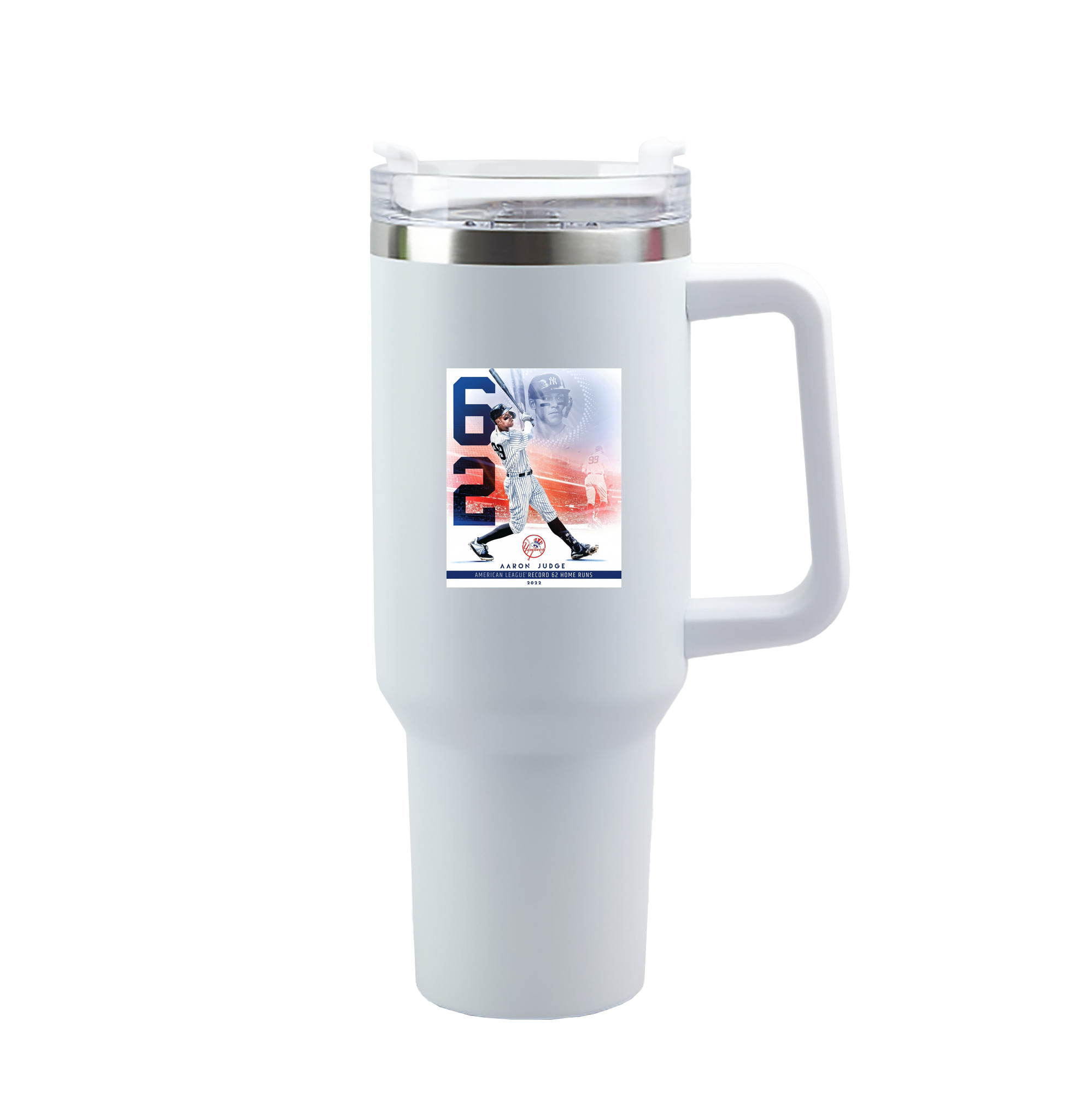 Aaron Judge 62nd Home Run 40oz Handle Car Tumbler – Durable Stainless Steel Travel Mug With UV Print – Double Wall Insulated, Fits Most Car Cup Holders