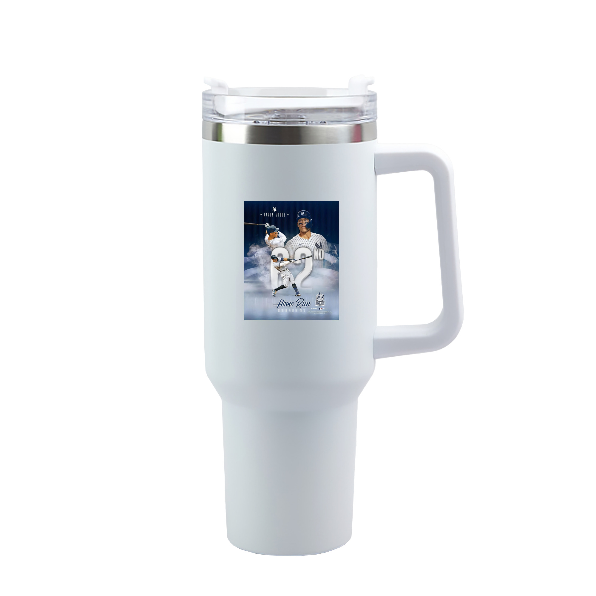 Aaron Judge 62nd Home Run 10.4.2022 40oz Handle Car Tumbler – Durable Stainless Steel Travel Mug With UV Print – Double Wall Insulated, Fits Most Car Cup Holders