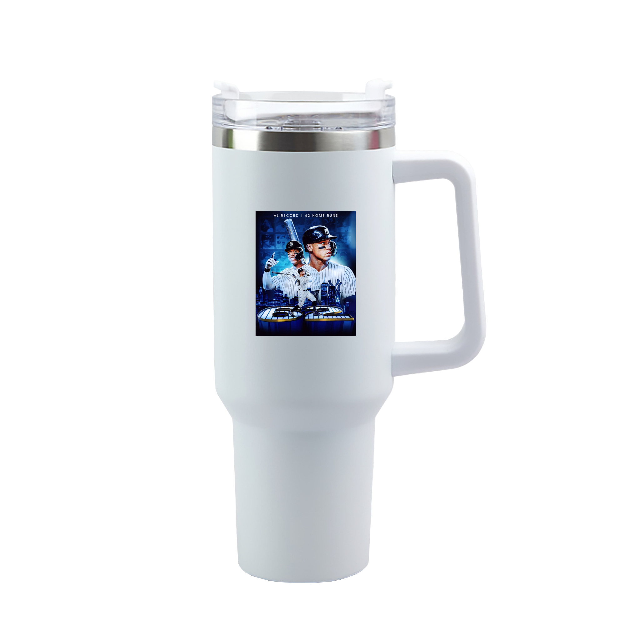 Aaron Judge AL Record 62 Home Runs 40oz Handle Car Tumbler – Durable Stainless Steel Travel Mug With UV Print – Double Wall Insulated, Fits Most Car Cup Holders
