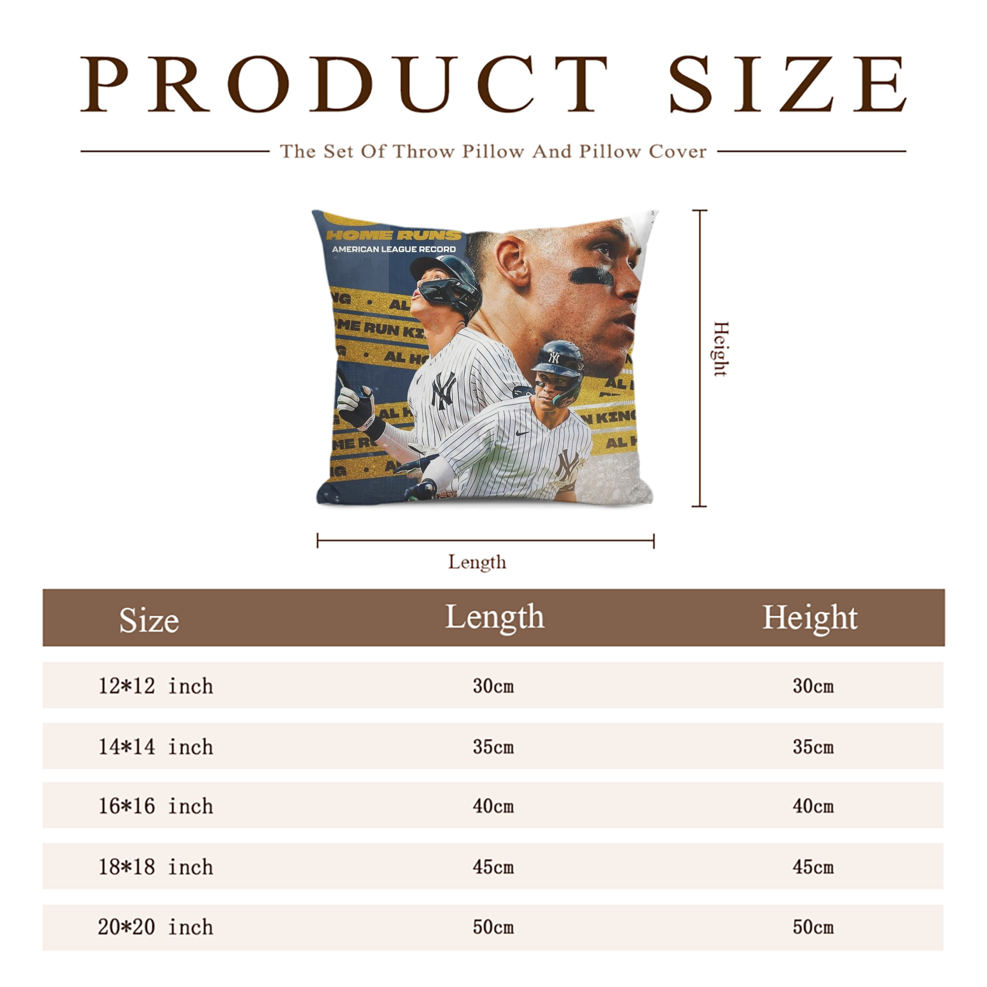 Aaron Judge  62 Home Runs AL Record Soft Polyester Pillow Cover With Insert – Double-Sided Design, Invisible Zipper, Durable & Breathable – Easy Care Cushion Set