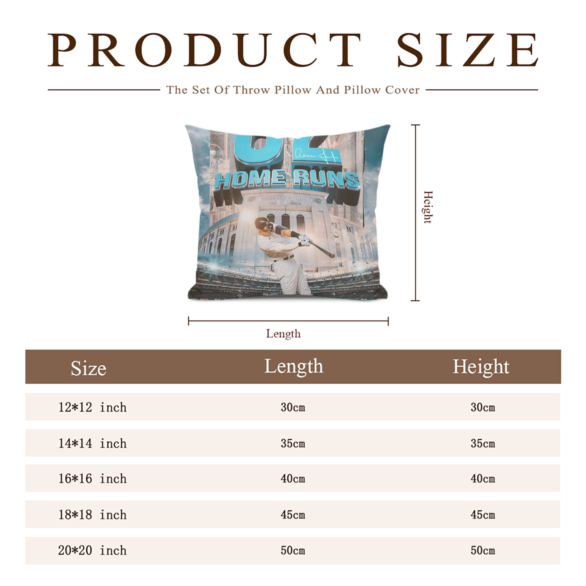 Aaron Judge 62 Home Runs Soft Polyester Pillow Cover With Insert – Double-Sided Design, Invisible Zipper, Durable & Breathable – Easy Care Cushion Set