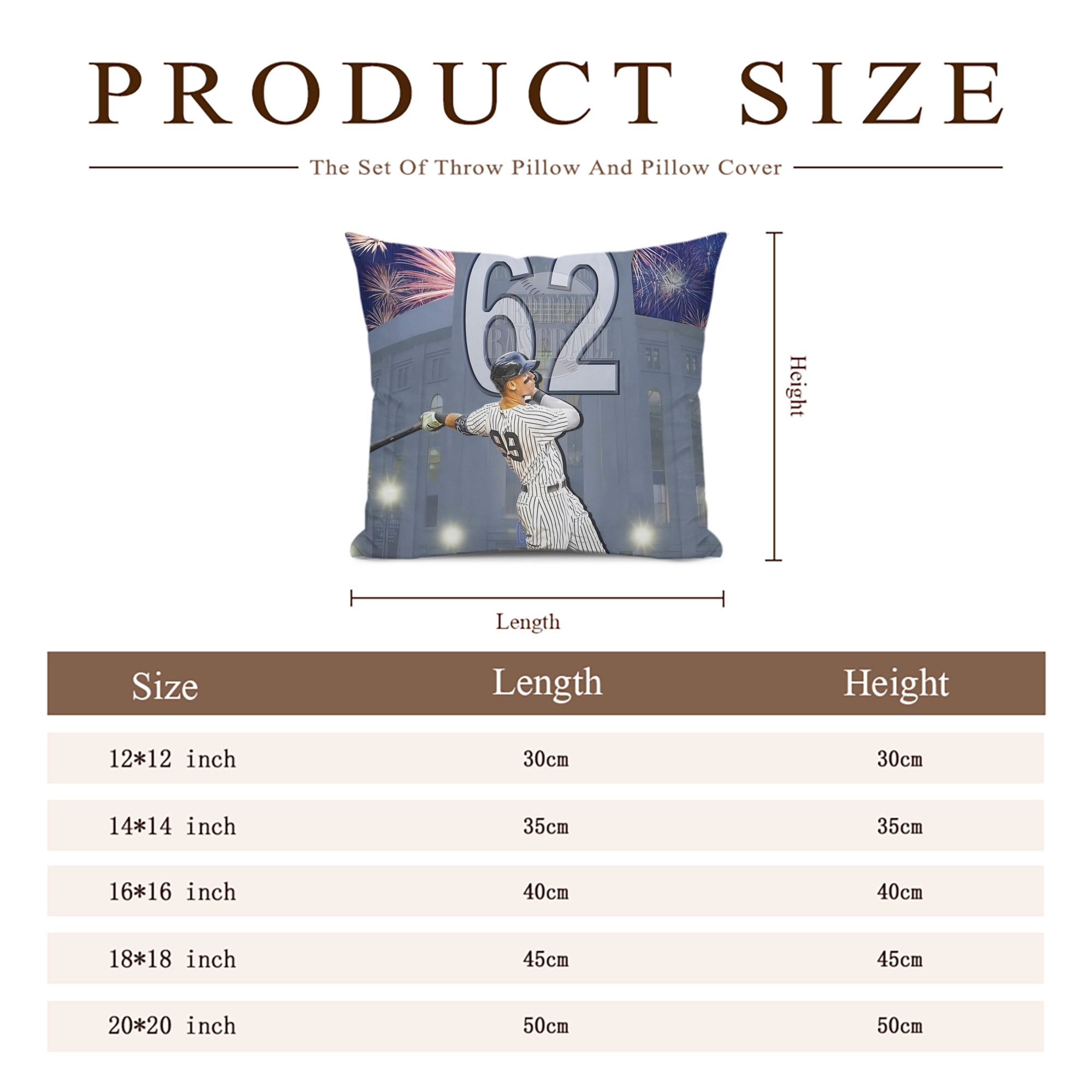 Aaron Judge 62 Home Runs Record Soft Polyester Pillow Cover With Insert – Double-Sided Design, Invisible Zipper, Durable & Breathable – Easy Care Cushion Set