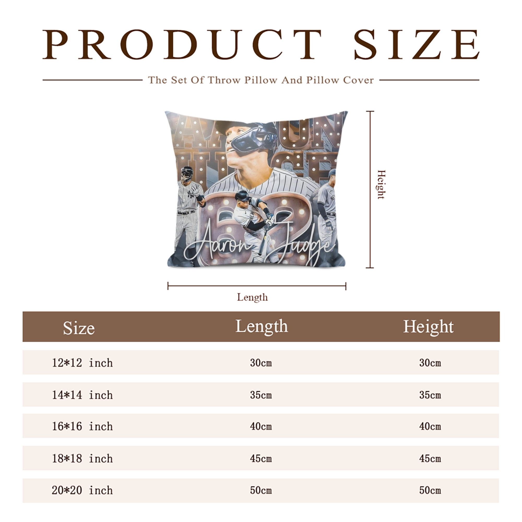 Aaron Judge 62 Home Runs Soft Polyester Pillow Cover With Insert – Double-Sided Design, Invisible Zipper, Durable & Breathable – Easy Care Cushion Set