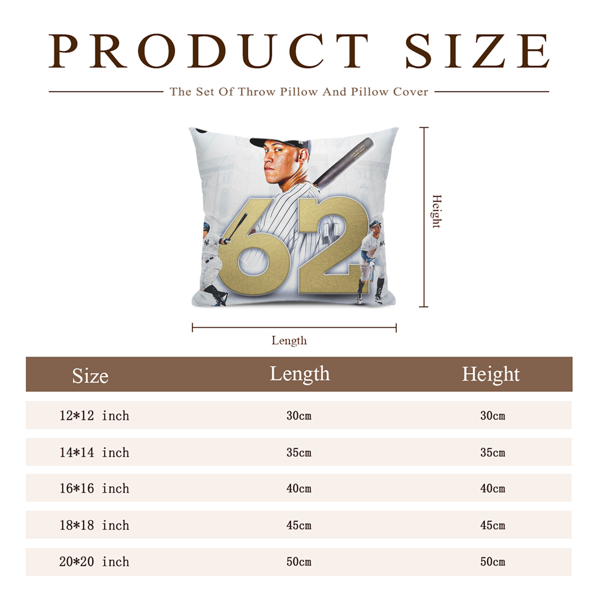 aaron judge 62nd home run Soft Polyester Pillow Cover With Insert – Double-Sided Design, Invisible Zipper, Durable & Breathable – Easy Care Cushion Set
