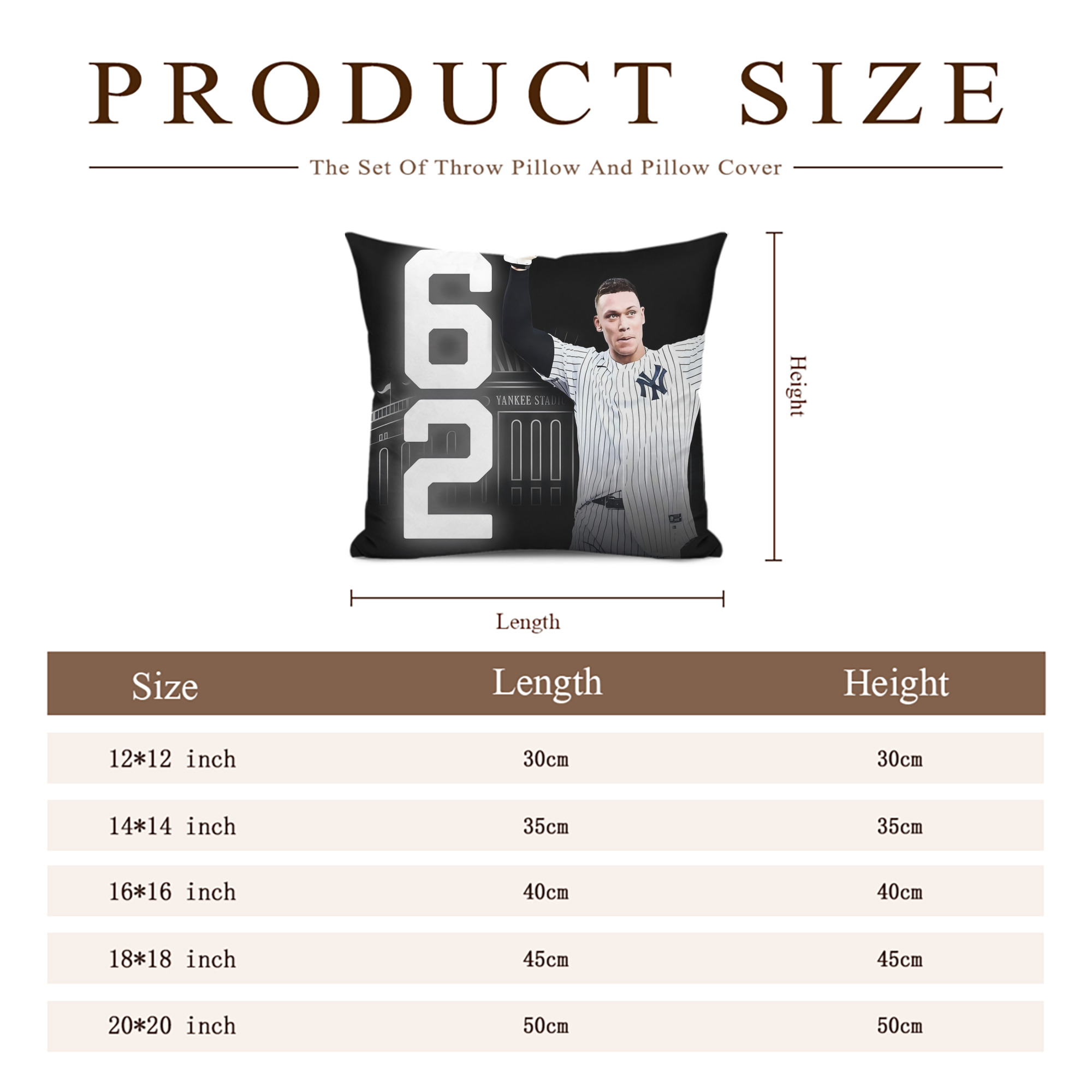 Aaron Judge 62nd Home Run Soft Polyester Pillow Cover With Insert – Double-Sided Design, Invisible Zipper, Durable & Breathable – Easy Care Cushion Set
