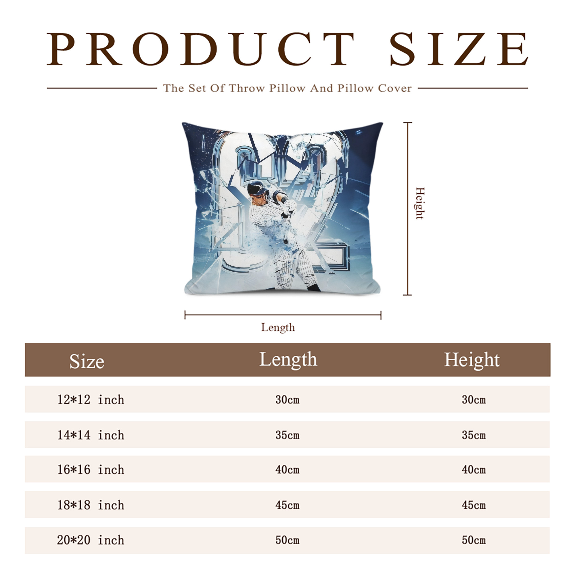 Aaron Judge 62nd Home Run Soft Polyester Pillow Cover With Insert – Double-Sided Design, Invisible Zipper, Durable & Breathable – Easy Care Cushion Set