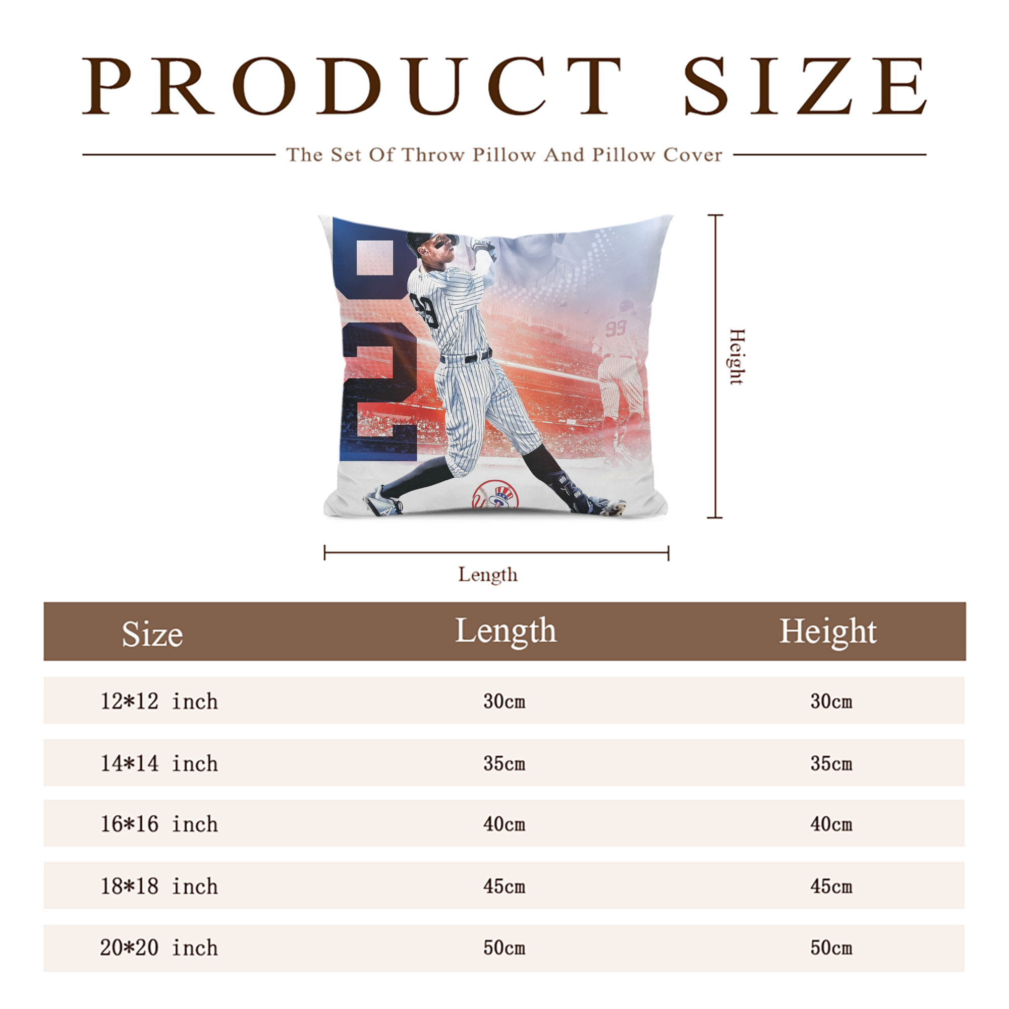 Aaron Judge 62nd Home Run Soft Polyester Pillow Cover With Insert – Double-Sided Design, Invisible Zipper, Durable & Breathable – Easy Care Cushion Set