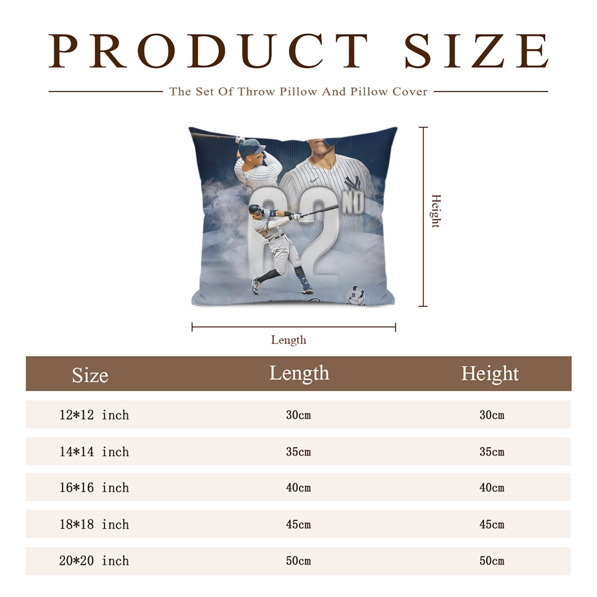 Aaron Judge 62nd Home Run 10.4.2022 Soft Polyester Pillow Cover With Insert – Double-Sided Design, Invisible Zipper, Durable & Breathable – Easy Care Cushion Set