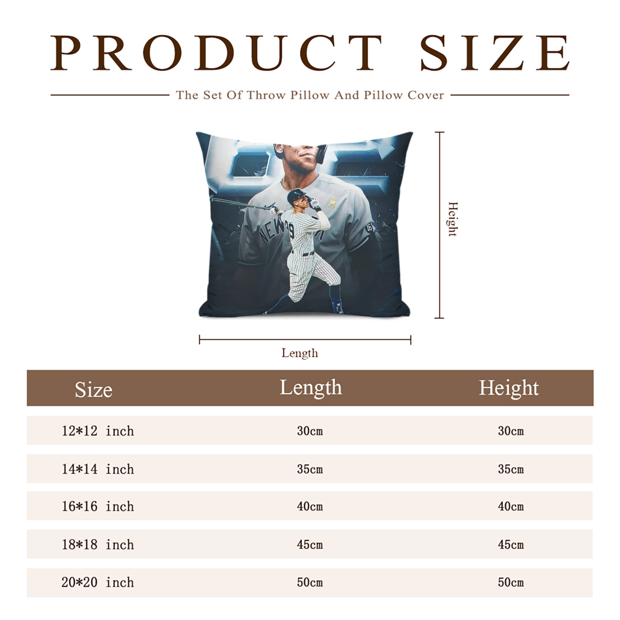 Aaron Judge AL Single Season 62  Home Run Record Soft Polyester Pillow Cover With Insert – Double-Sided Design, Invisible Zipper, Durable & Breathable – Easy Care Cushion Set