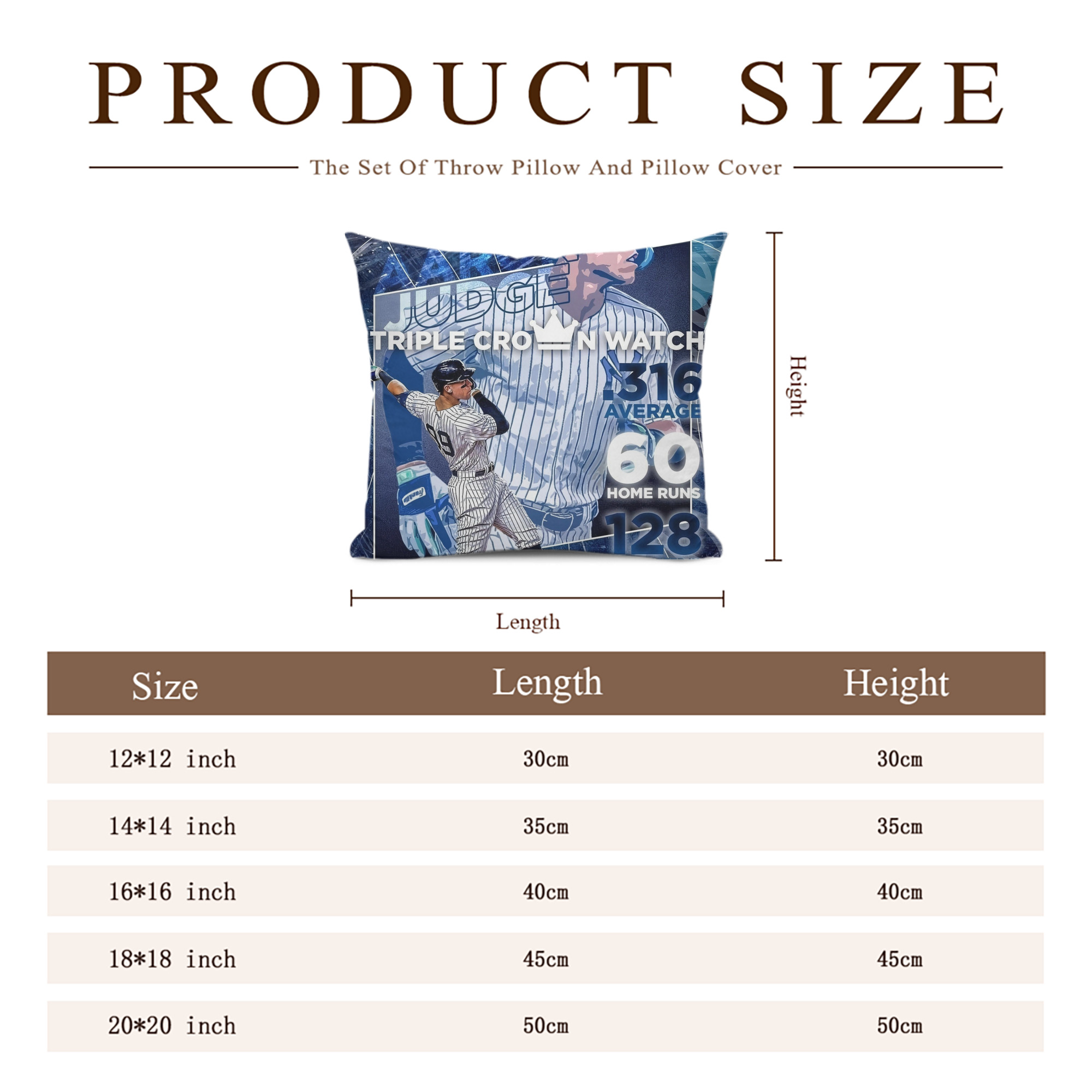Aaron Judge Triple Crown Watch Soft Polyester Pillow Cover With Insert – Double-Sided Design, Invisible Zipper, Durable & Breathable – Easy Care Cushion Set