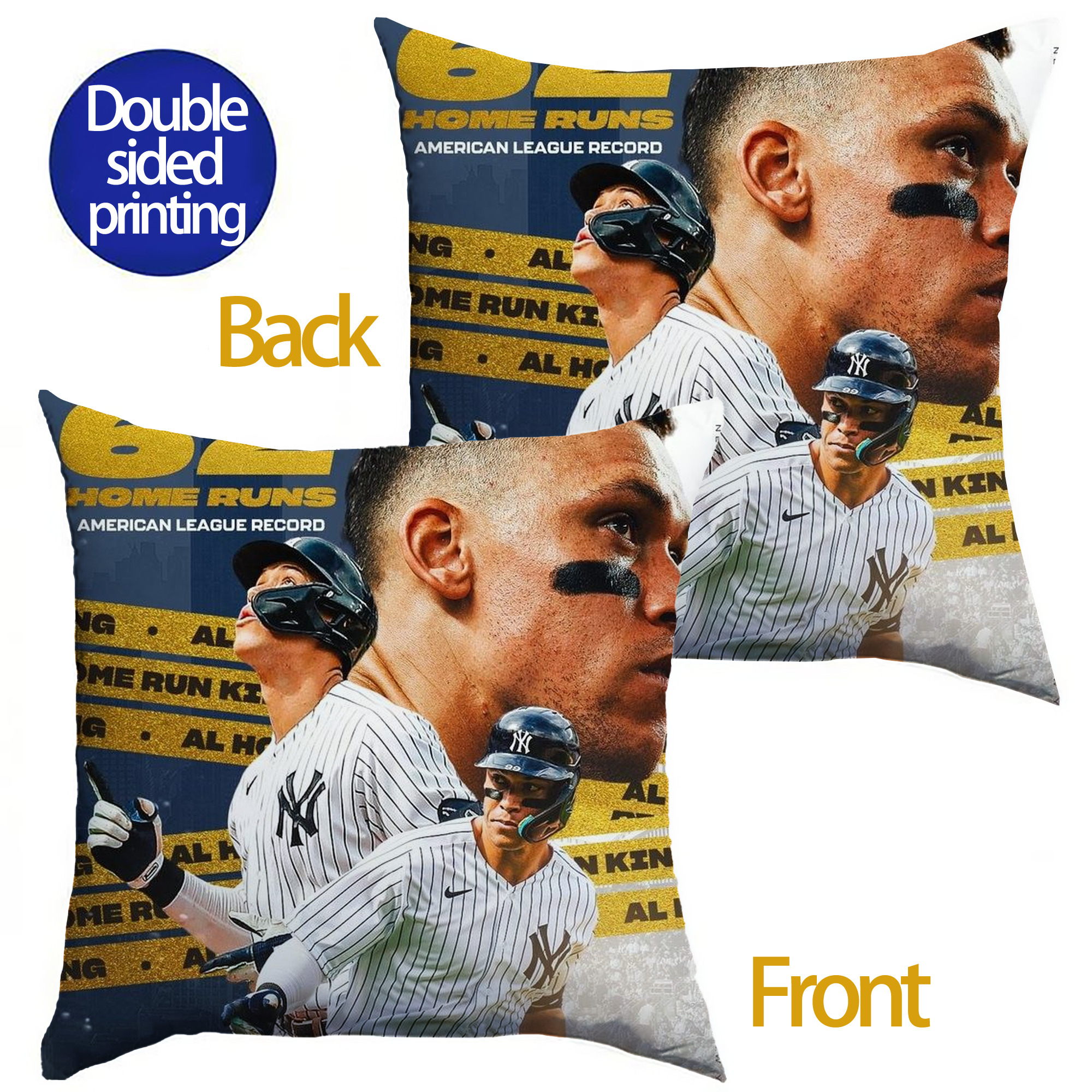 Aaron Judge  62 Home Runs AL Record Soft Polyester Pillow Cover With Insert – Double-Sided Design, Invisible Zipper, Durable & Breathable – Easy Care Cushion Set