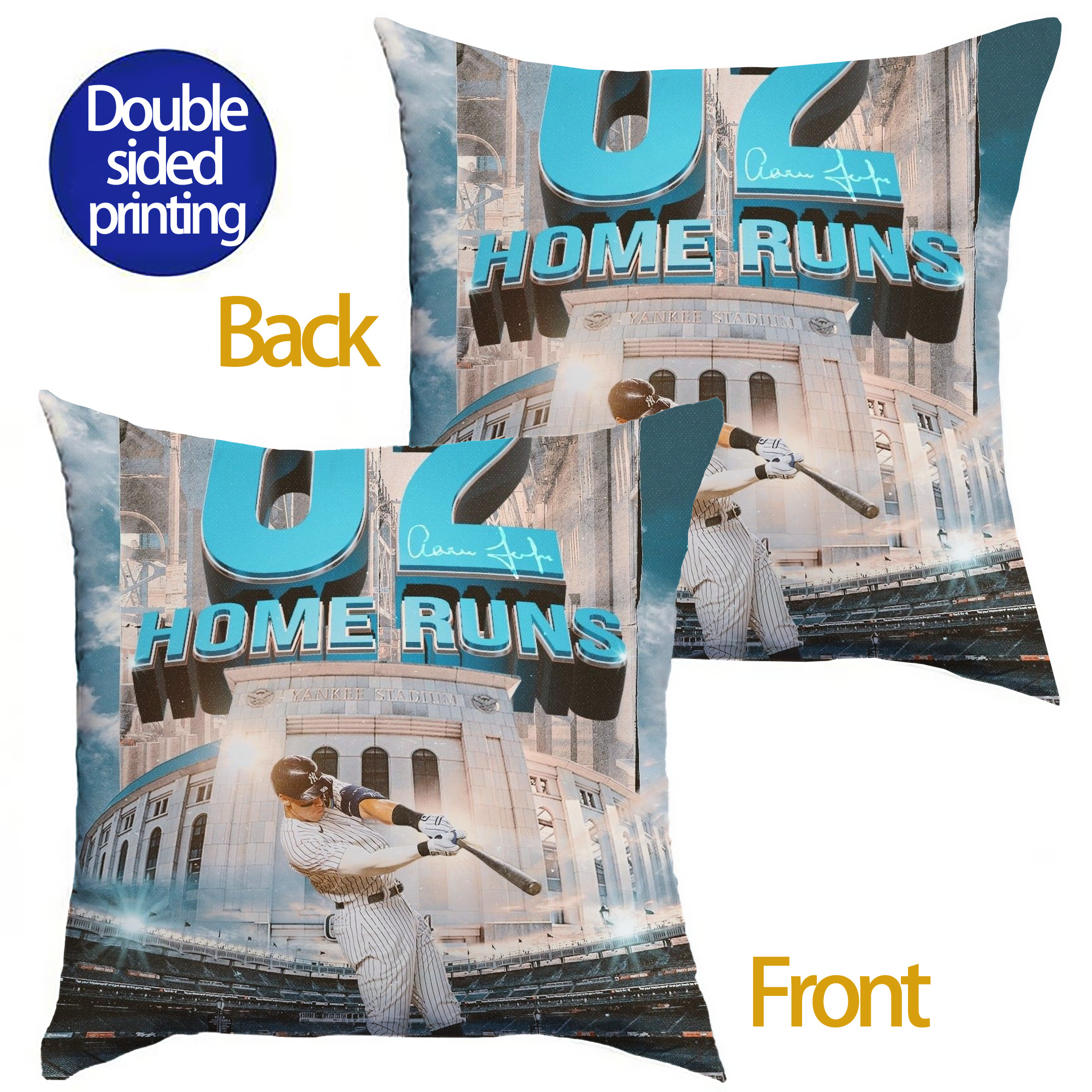 Aaron Judge 62 Home Runs Soft Polyester Pillow Cover With Insert – Double-Sided Design, Invisible Zipper, Durable & Breathable – Easy Care Cushion Set