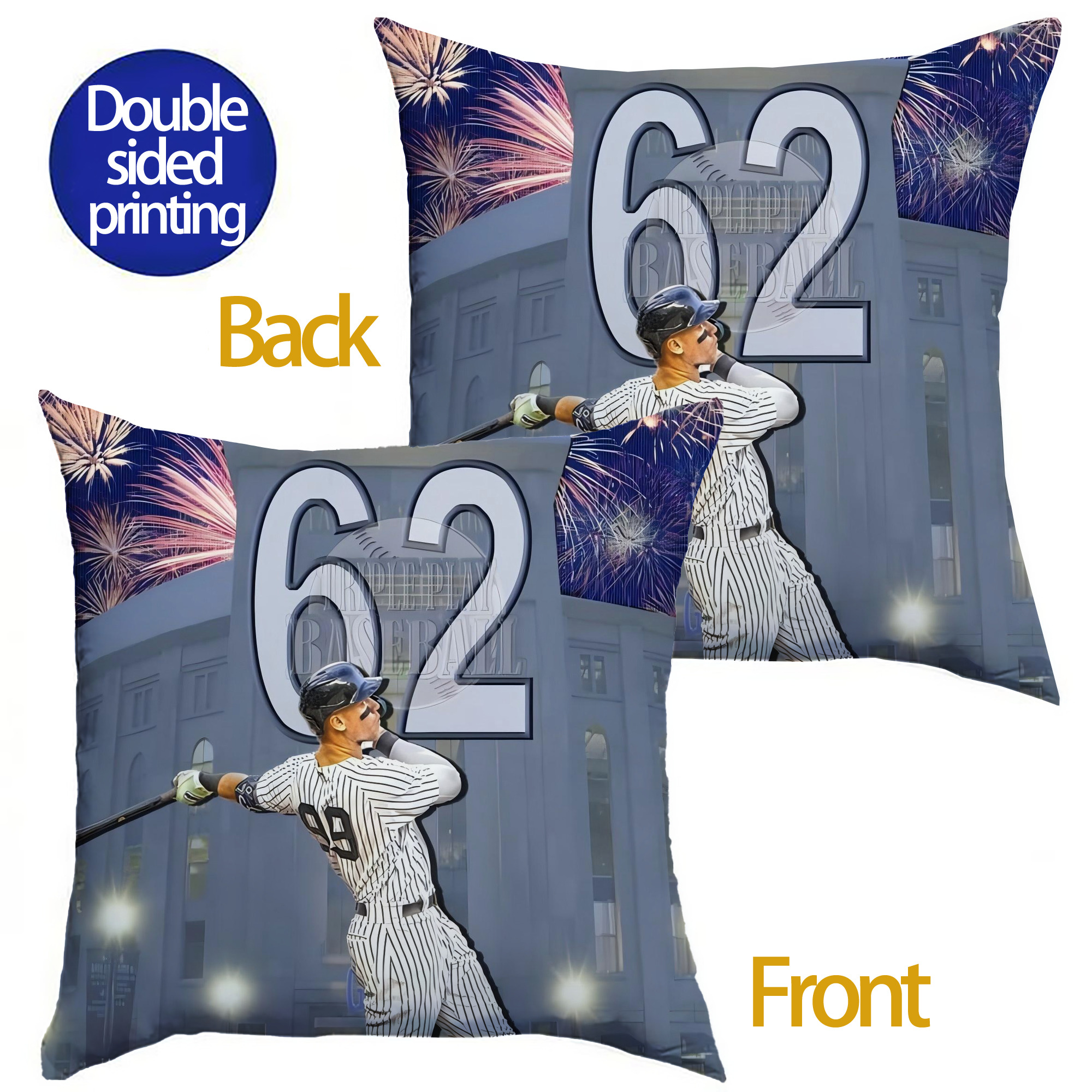 Aaron Judge 62 Home Runs Record Soft Polyester Pillow Cover With Insert – Double-Sided Design, Invisible Zipper, Durable & Breathable – Easy Care Cushion Set