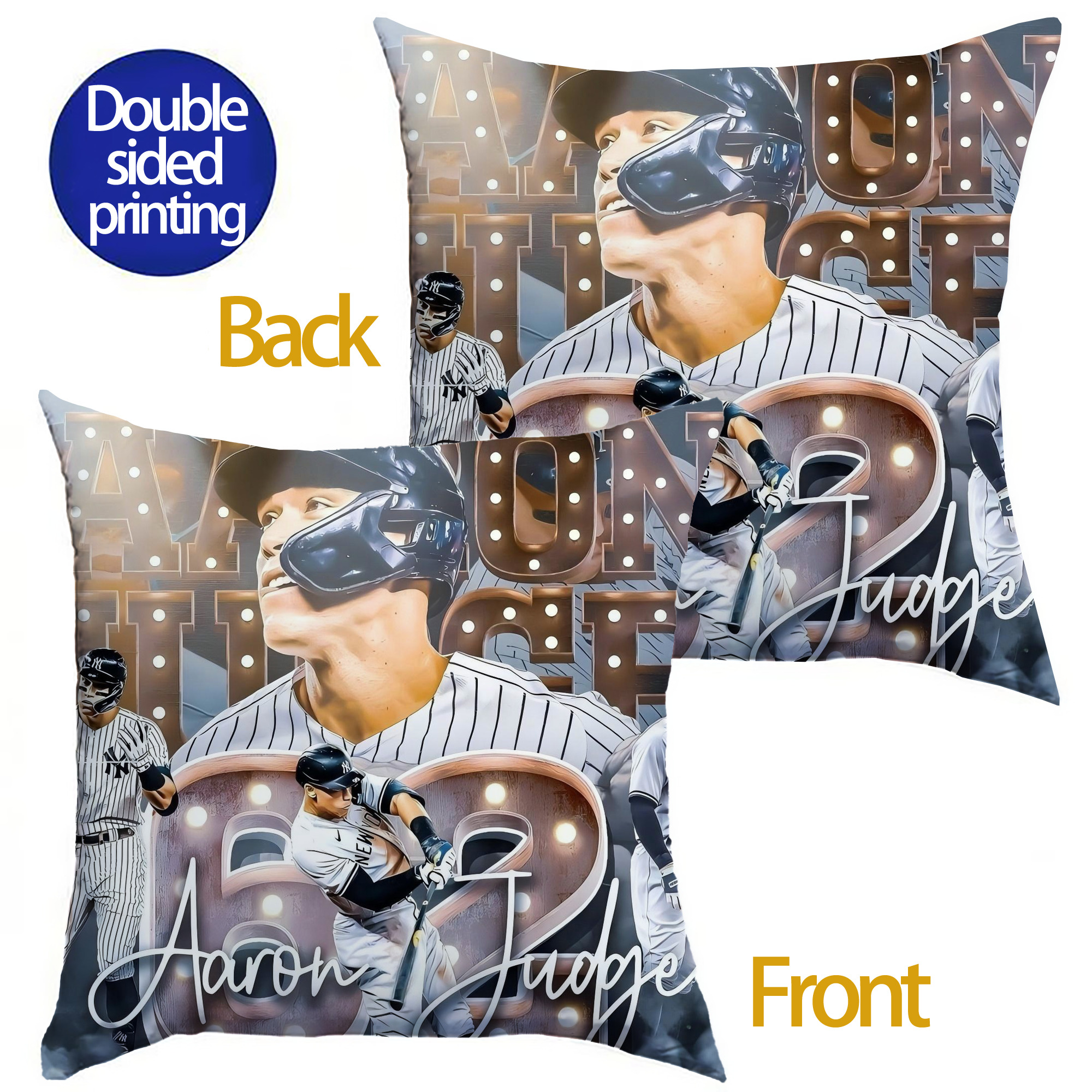 Aaron Judge 62 Home Runs Soft Polyester Pillow Cover With Insert – Double-Sided Design, Invisible Zipper, Durable & Breathable – Easy Care Cushion Set