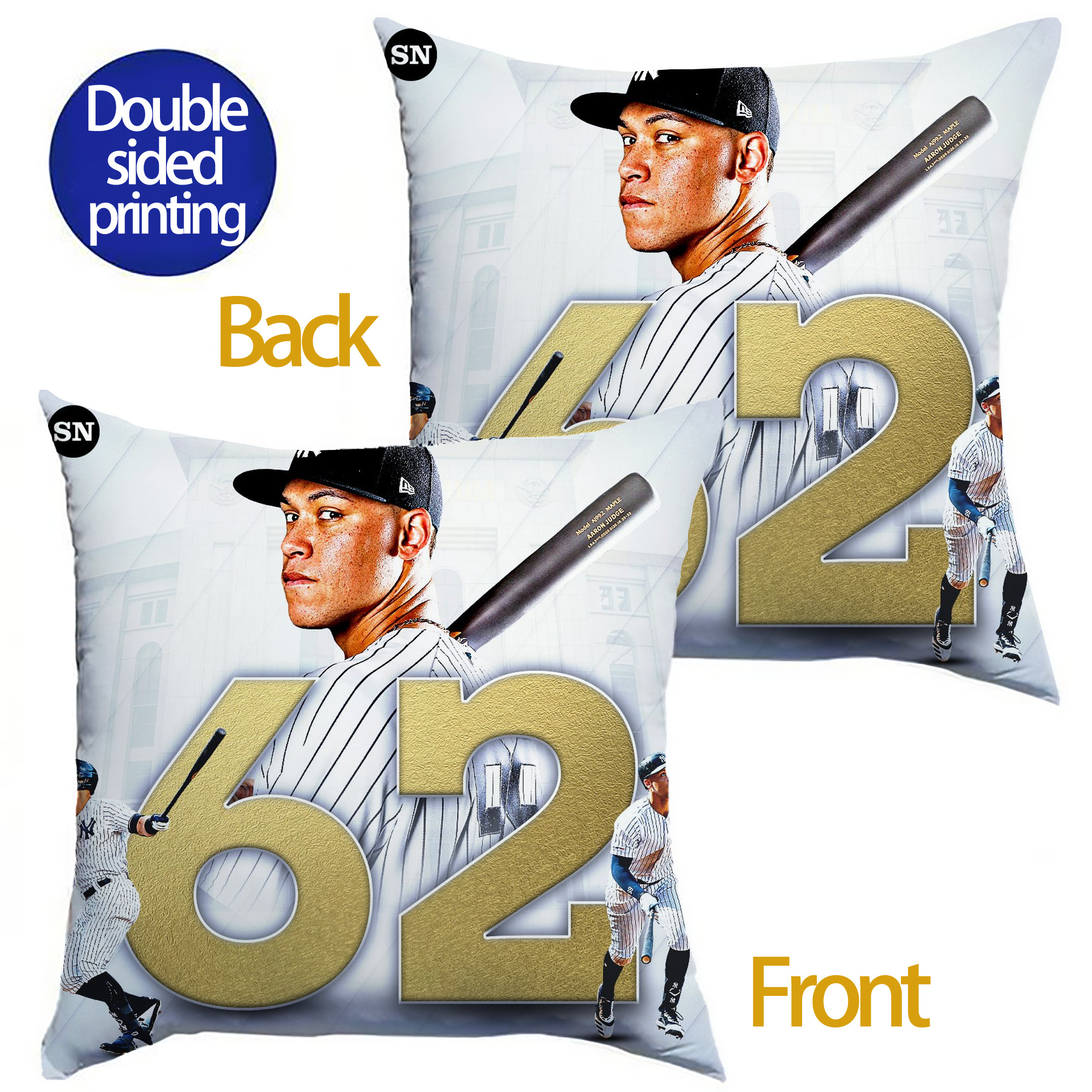 aaron judge 62nd home run Soft Polyester Pillow Cover With Insert – Double-Sided Design, Invisible Zipper, Durable & Breathable – Easy Care Cushion Set
