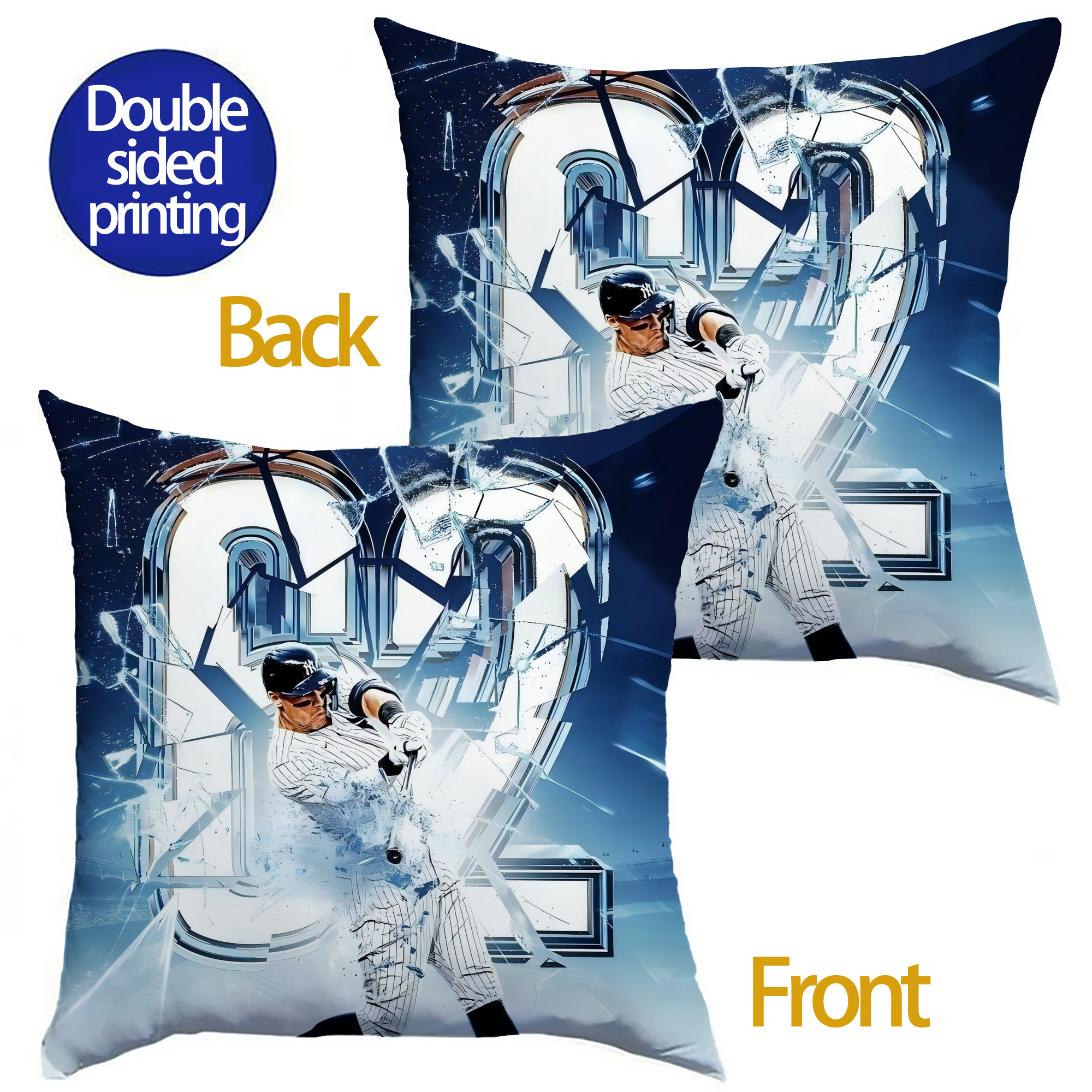 Aaron Judge 62nd Home Run Soft Polyester Pillow Cover With Insert – Double-Sided Design, Invisible Zipper, Durable & Breathable – Easy Care Cushion Set