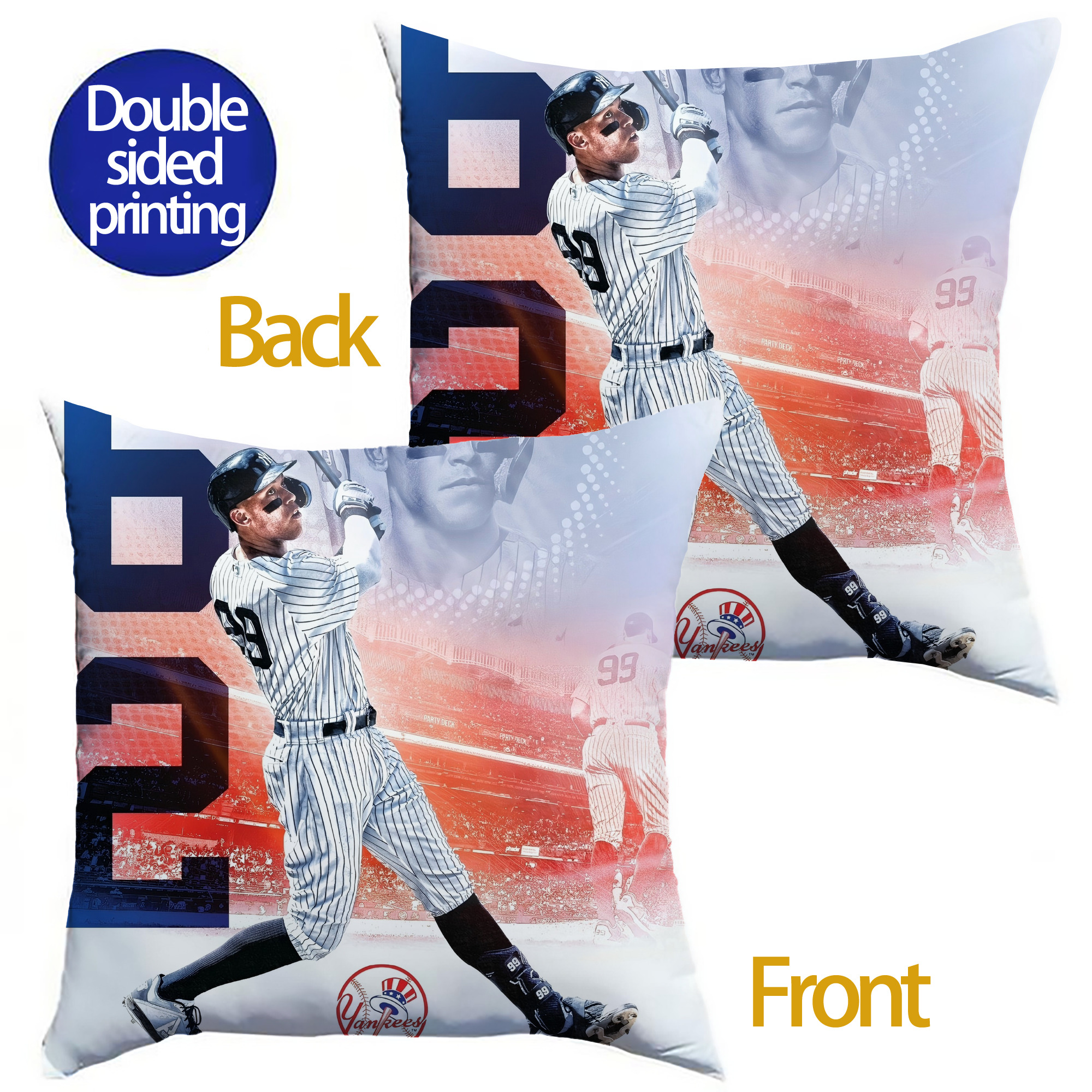 Aaron Judge 62nd Home Run Soft Polyester Pillow Cover With Insert – Double-Sided Design, Invisible Zipper, Durable & Breathable – Easy Care Cushion Set