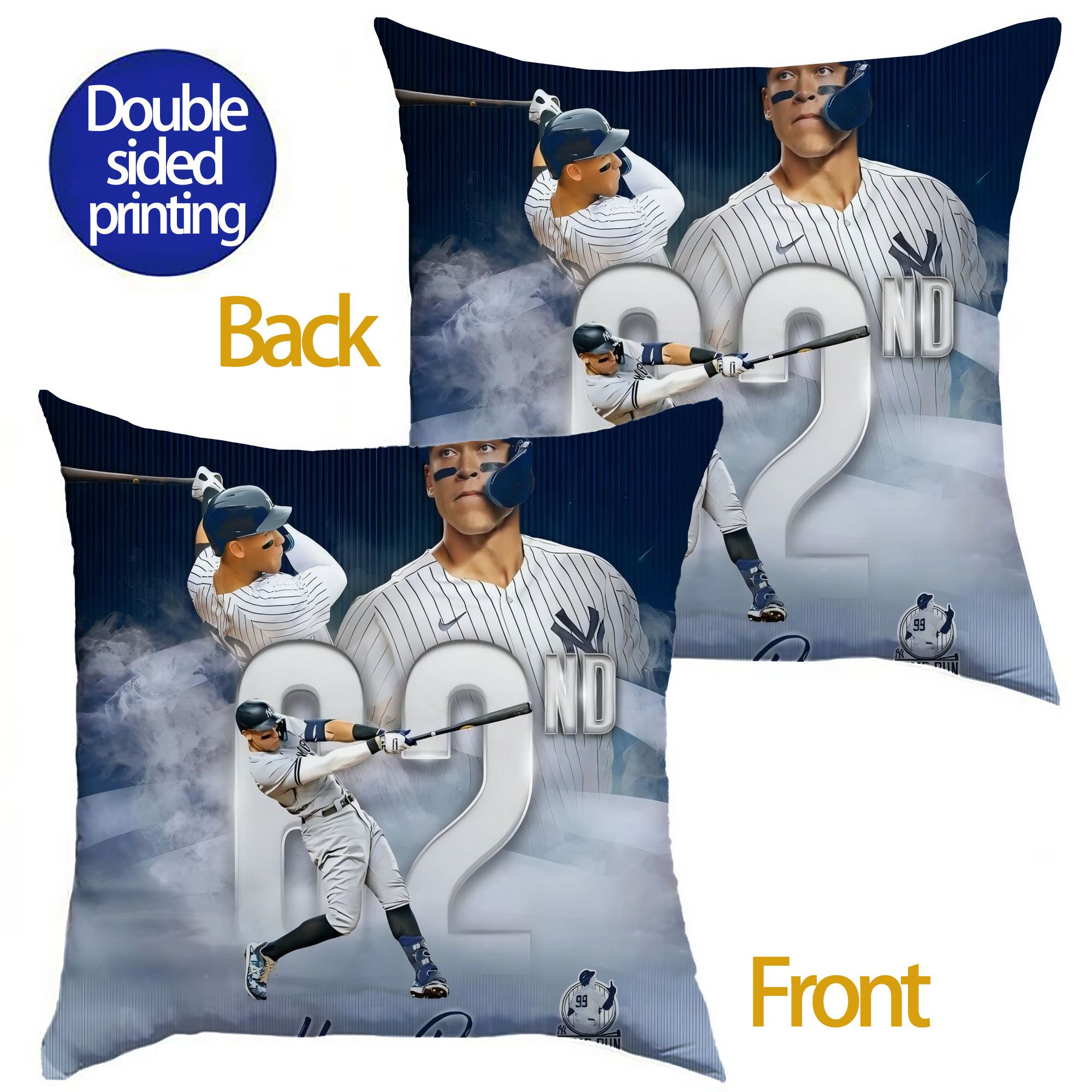 Aaron Judge 62nd Home Run 10.4.2022 Soft Polyester Pillow Cover With Insert – Double-Sided Design, Invisible Zipper, Durable & Breathable – Easy Care Cushion Set