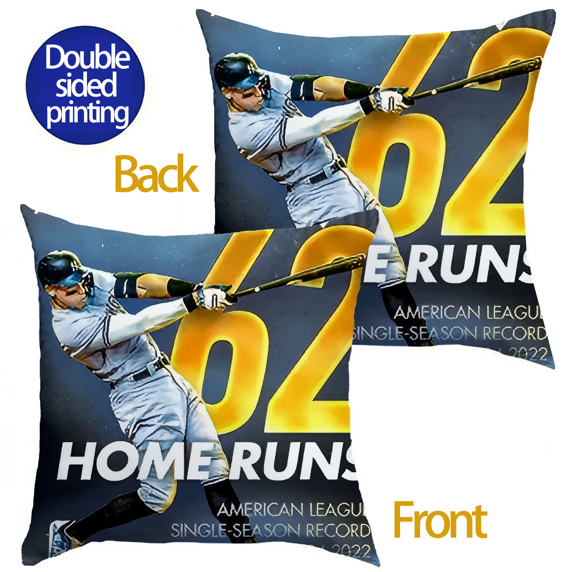 Aaron Judge 62nd Home Run Milestone Soft Polyester Pillow Cover With Insert – Double-Sided Design, Invisible Zipper, Durable & Breathable – Easy Care Cushion Set