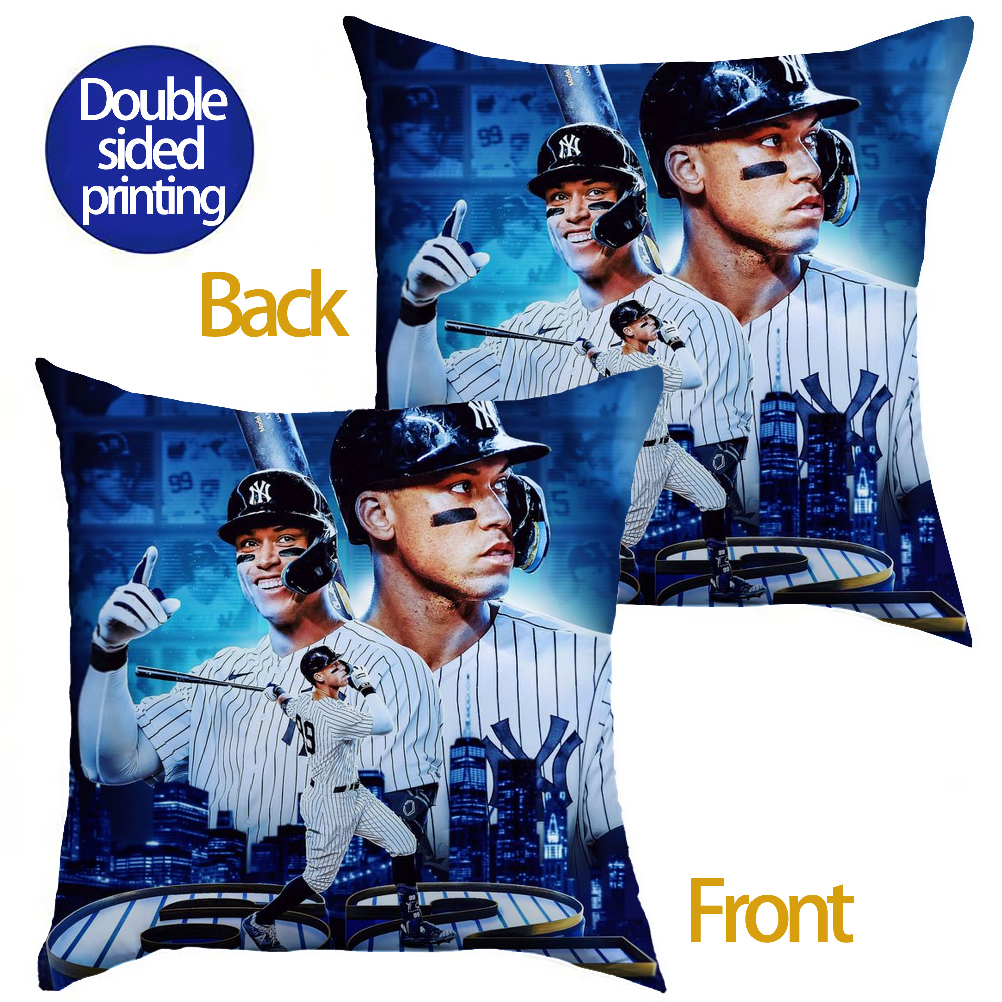 Aaron Judge AL Record 62 Home Runs Soft Polyester Pillow Cover With Insert – Double-Sided Design, Invisible Zipper, Durable & Breathable – Easy Care Cushion Set