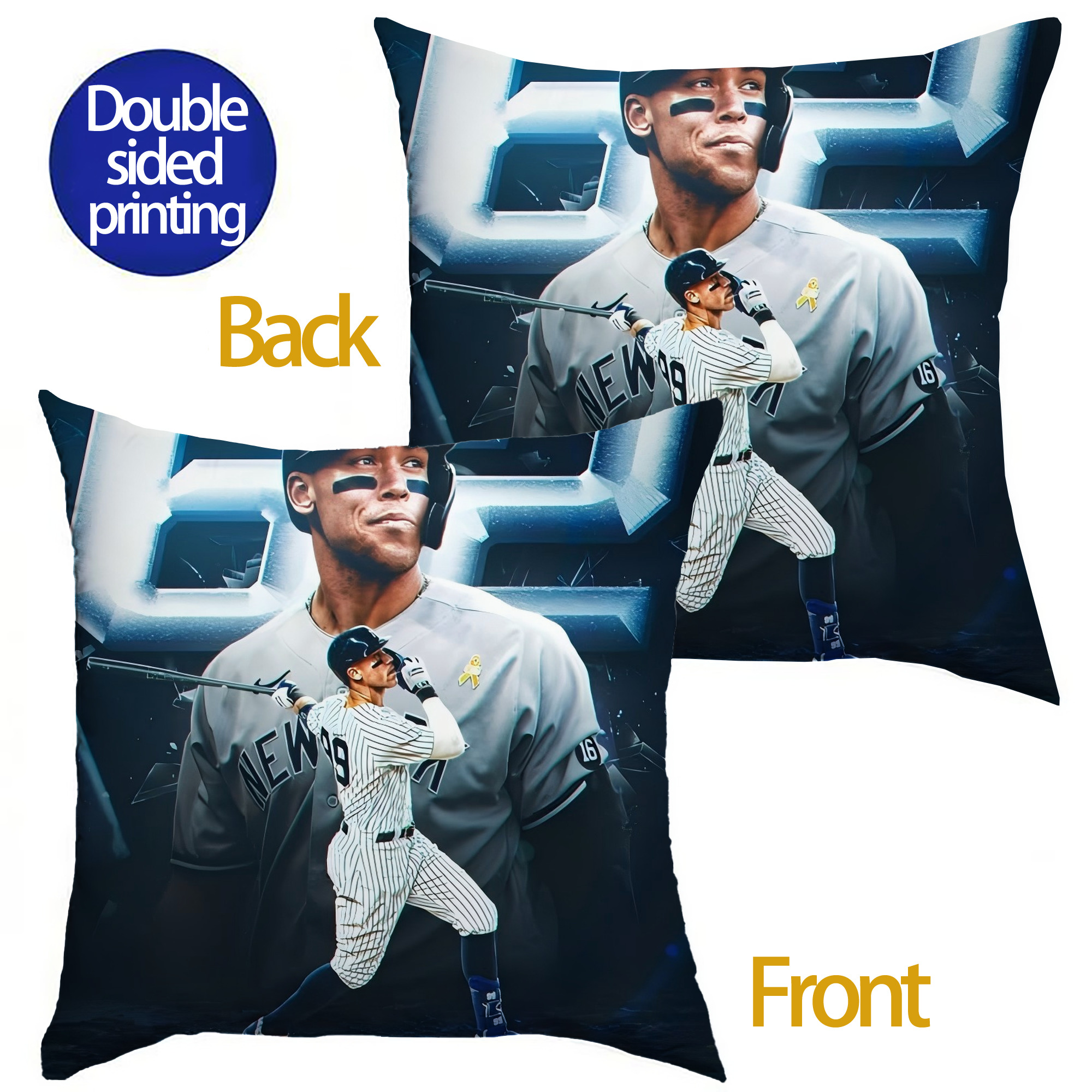 Aaron Judge AL Single Season 62  Home Run Record Soft Polyester Pillow Cover With Insert – Double-Sided Design, Invisible Zipper, Durable & Breathable – Easy Care Cushion Set