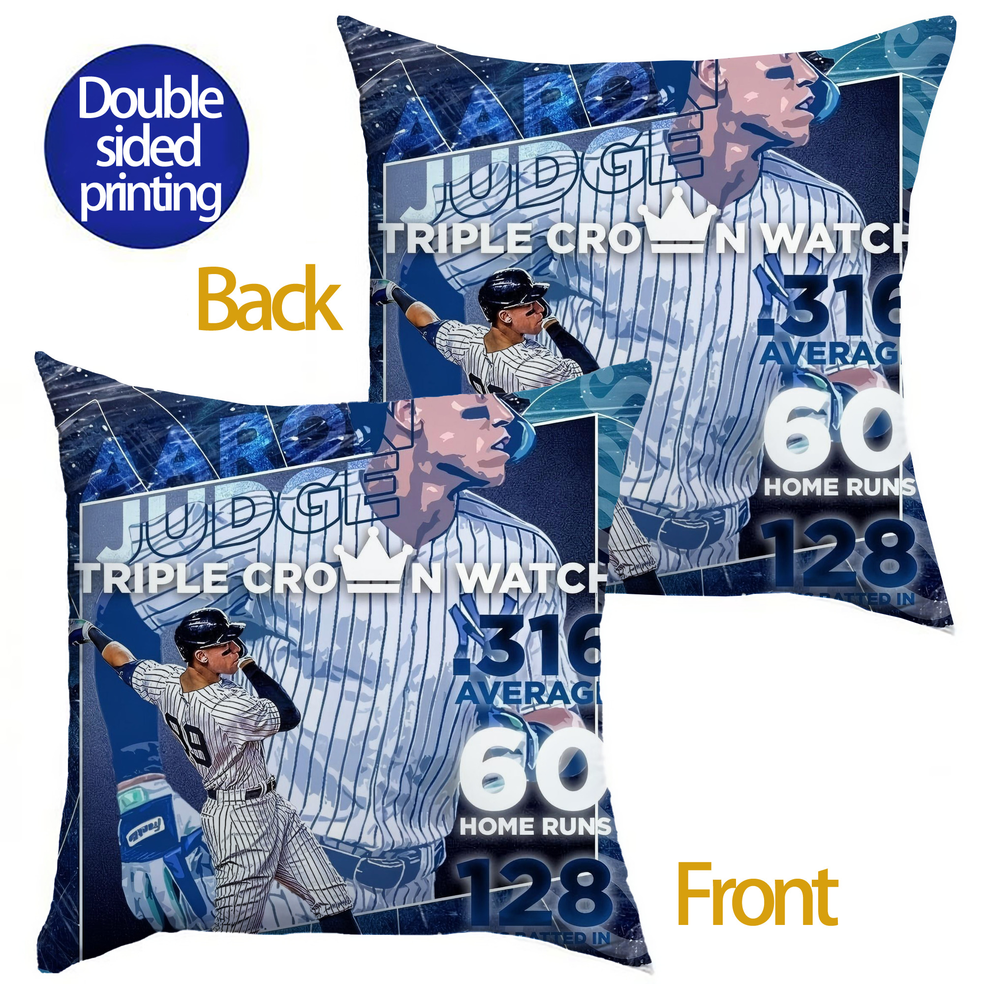 Aaron Judge Triple Crown Watch Soft Polyester Pillow Cover With Insert – Double-Sided Design, Invisible Zipper, Durable & Breathable – Easy Care Cushion Set