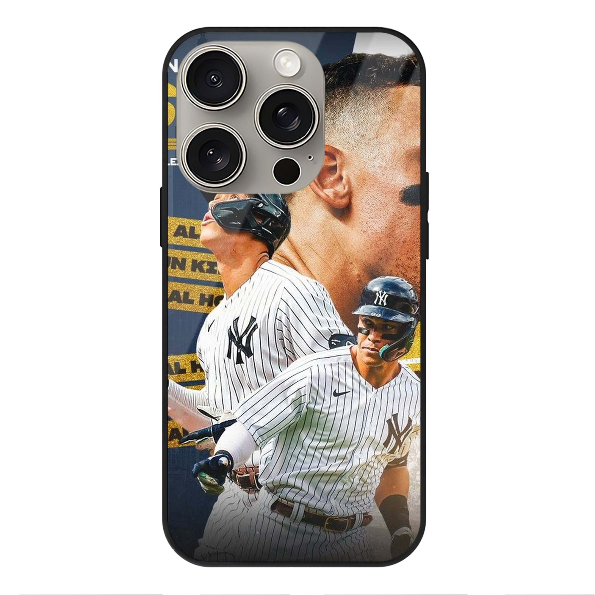Aaron Judge  62 Home Runs AL Record IPhone 15 Pro Mirror Phone Case – UV Printed Glass + TPU – Scratch-Resistant, Wireless Charging Compatible, Precise Fit & Stylish Design