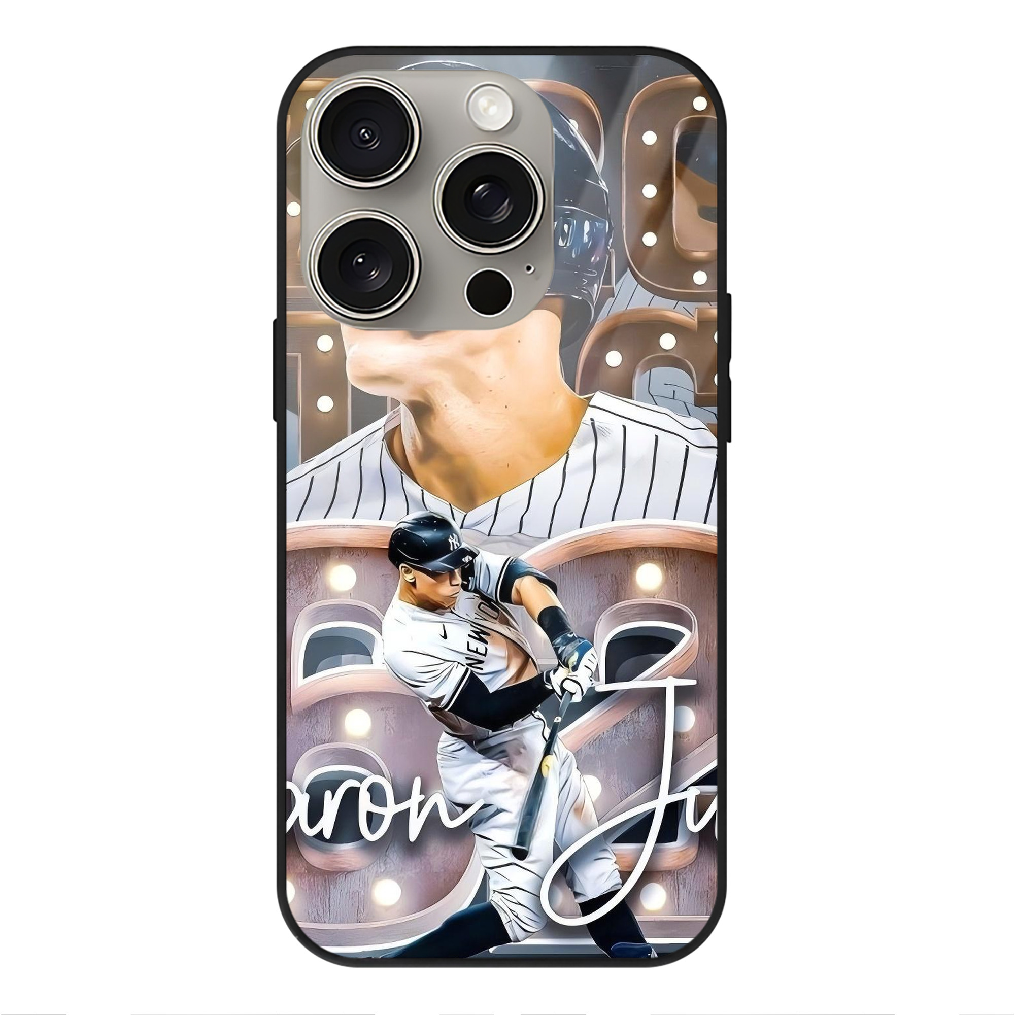 Aaron Judge 62 Home Runs IPhone 15 Pro Mirror Phone Case – UV Printed Glass + TPU – Scratch-Resistant, Wireless Charging Compatible, Precise Fit & Stylish Design