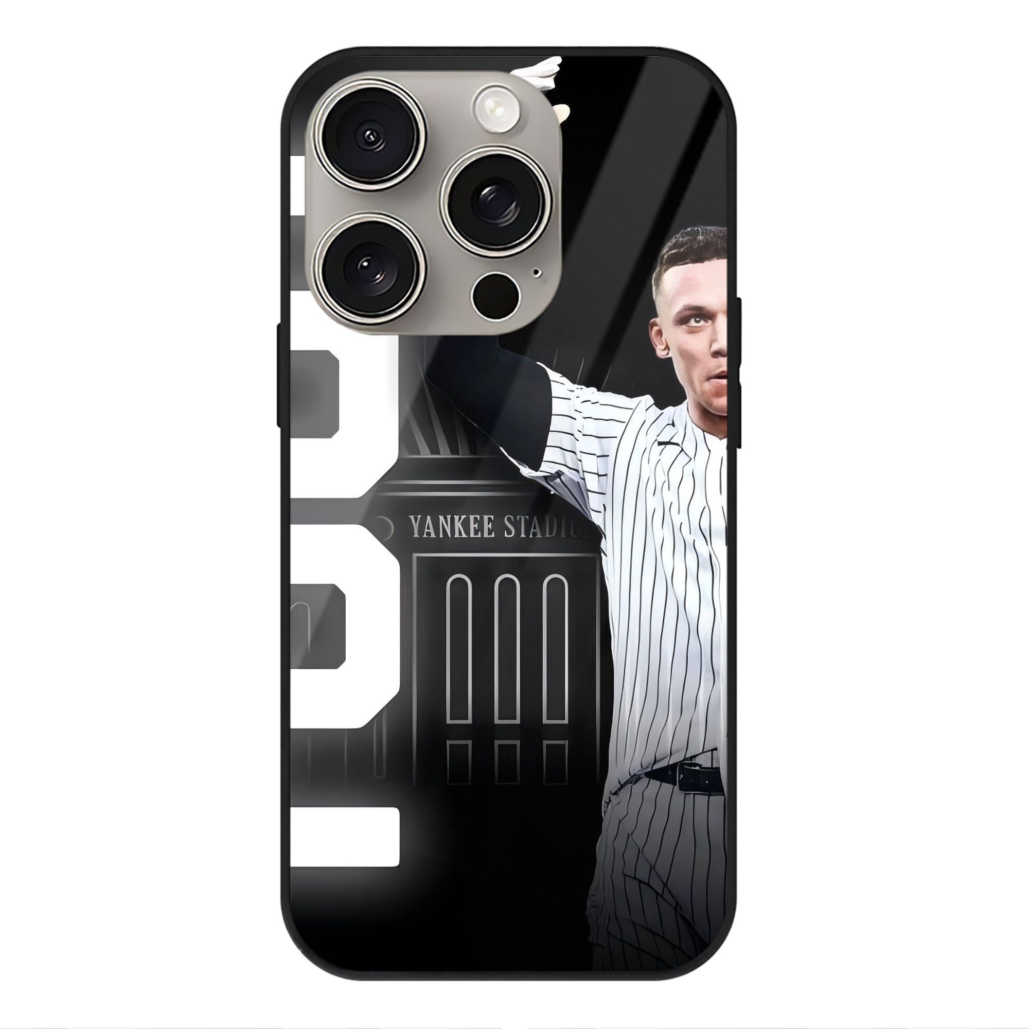 Aaron Judge 62nd Home Run IPhone 15 Pro Mirror Phone Case – UV Printed Glass + TPU – Scratch-Resistant, Wireless Charging Compatible, Precise Fit & Stylish Design