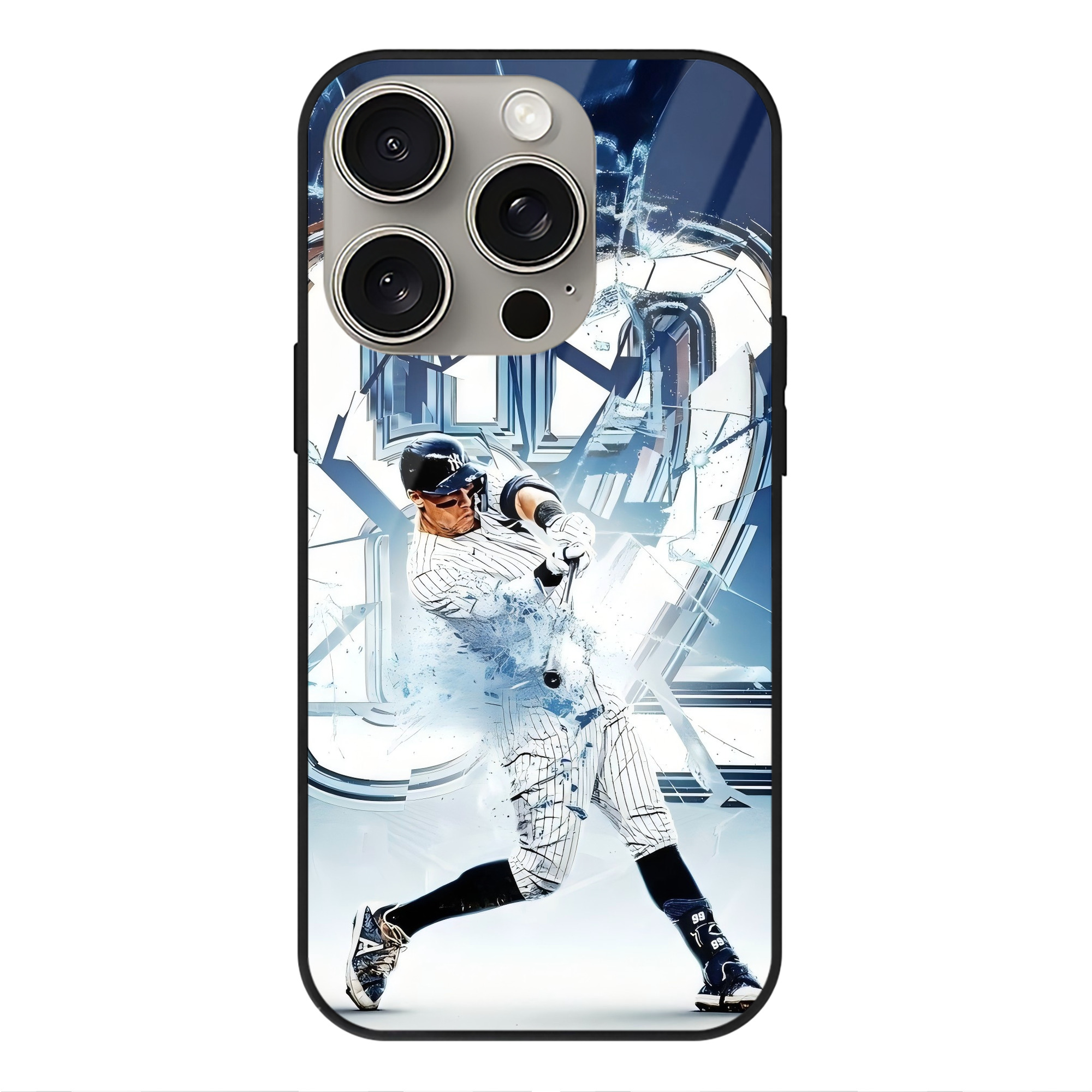 Aaron Judge 62nd Home Run IPhone 15 Pro Mirror Phone Case – UV Printed Glass + TPU – Scratch-Resistant, Wireless Charging Compatible, Precise Fit & Stylish Design