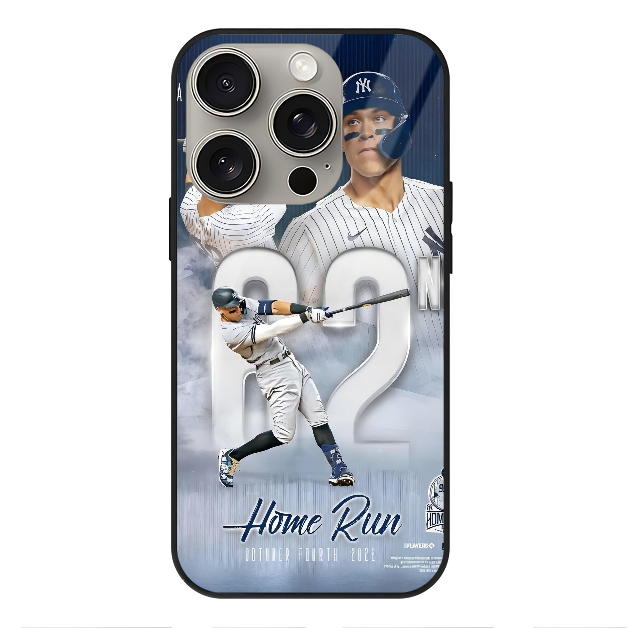 Aaron Judge 62nd Home Run 10.4.2022 IPhone 15 Pro Mirror Phone Case – UV Printed Glass + TPU – Scratch-Resistant, Wireless Charging Compatible, Precise Fit & Stylish Design