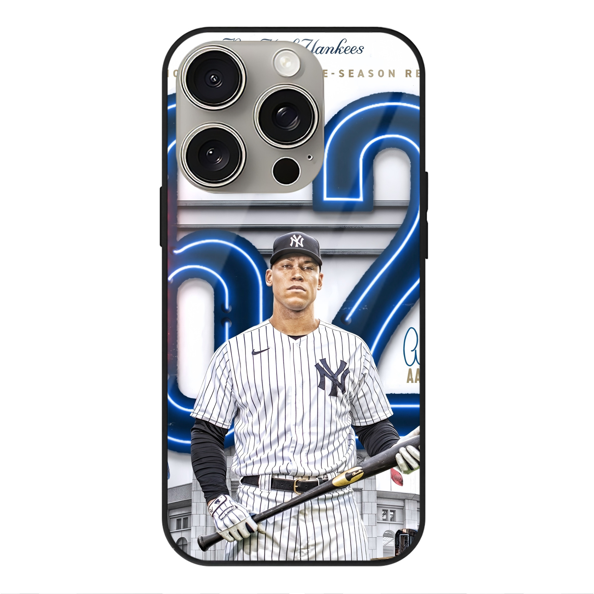 Aaron Judge AL Single Season 62  Home Run Record IPhone 15 Pro Mirror Phone Case – UV Printed Glass + TPU – Scratch-Resistant, Wireless Charging Compatible, Precise Fit & Stylish Design