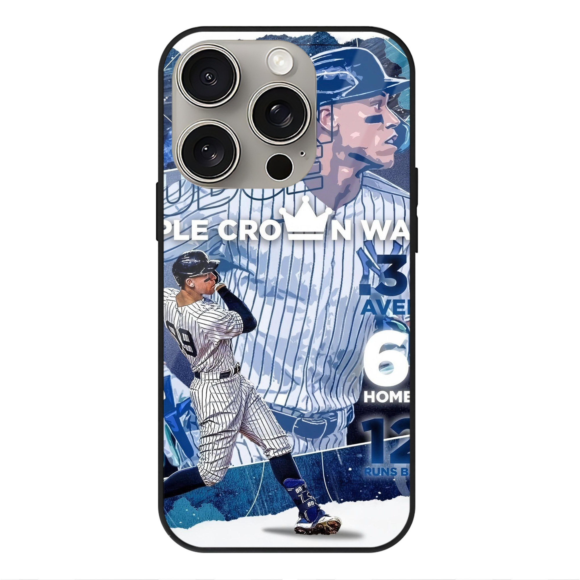 Aaron Judge Triple Crown Watch IPhone 15 Pro Mirror Phone Case – UV Printed Glass + TPU – Scratch-Resistant, Wireless Charging Compatible, Precise Fit & Stylish Design
