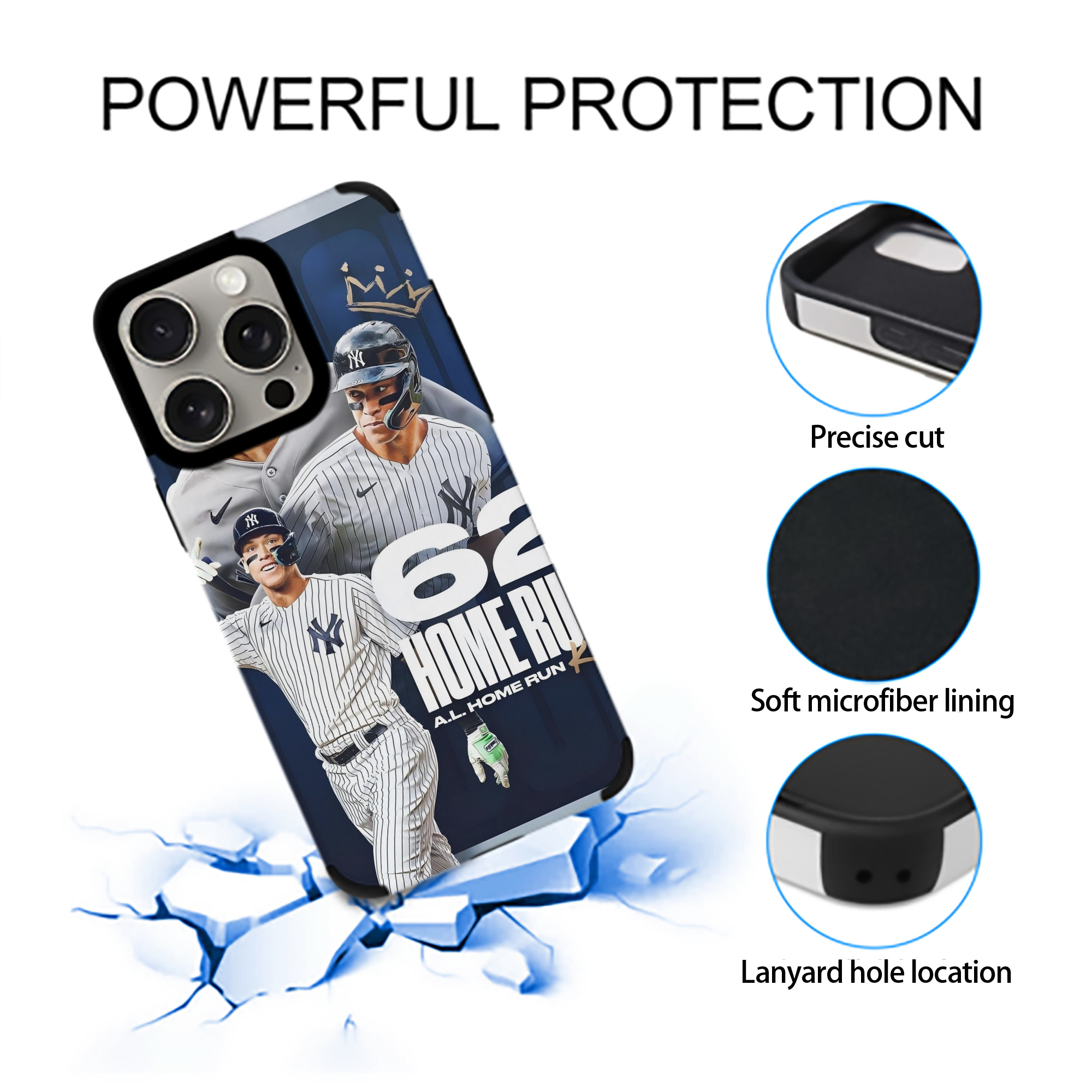 Aaron Judge 62 Home Runs AL Home Run King IPhone 15 Pro Max PU Leather Case – Soft Lining, 360° Protection – Precise Fit, 3D Buttons, Easy Charging – Anti-Yellowing, Easy To Clean