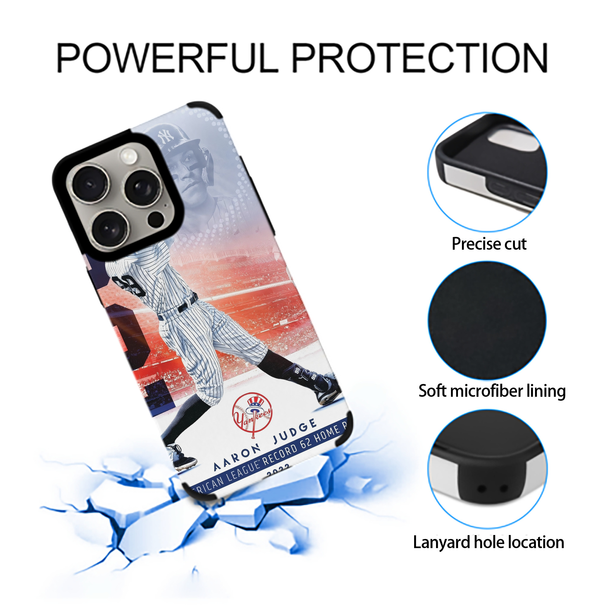 Aaron Judge 62nd Home Run IPhone 15 Pro Max PU Leather Case – Soft Lining, 360° Protection – Precise Fit, 3D Buttons, Easy Charging – Anti-Yellowing, Easy To Clean