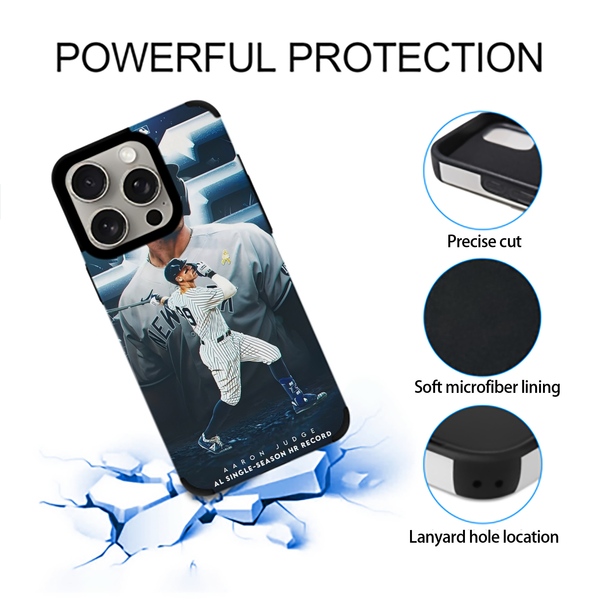 Aaron Judge AL Single Season 62  Home Run Record IPhone 15 Pro Max PU Leather Case – Soft Lining, 360° Protection – Precise Fit, 3D Buttons, Easy Charging – Anti-Yellowing, Easy To Clean