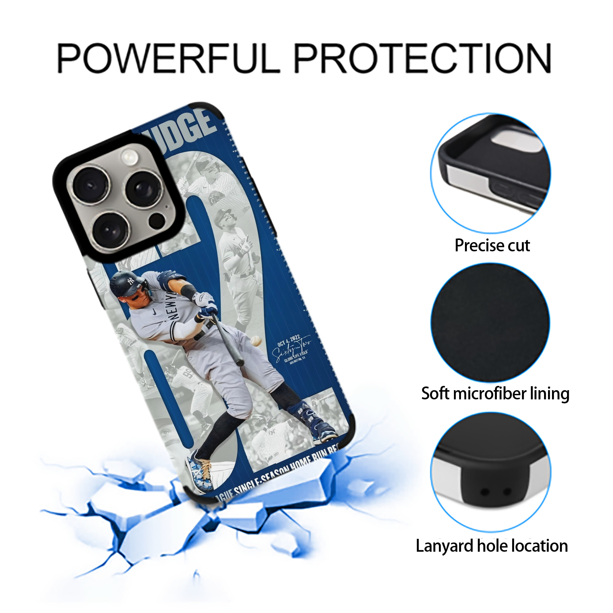 Aaron Judge AL Single Season 62  Home Run Record IPhone 15 Pro Max PU Leather Case – Soft Lining, 360° Protection – Precise Fit, 3D Buttons, Easy Charging – Anti-Yellowing, Easy To Clean