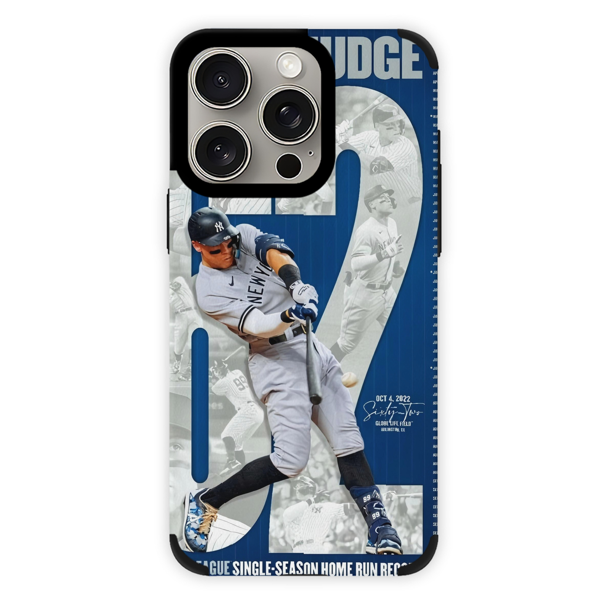 Aaron Judge AL Single Season 62  Home Run Record IPhone 15 Pro Max PU Leather Case – Soft Lining, 360° Protection – Precise Fit, 3D Buttons, Easy Charging – Anti-Yellowing, Easy To Clean