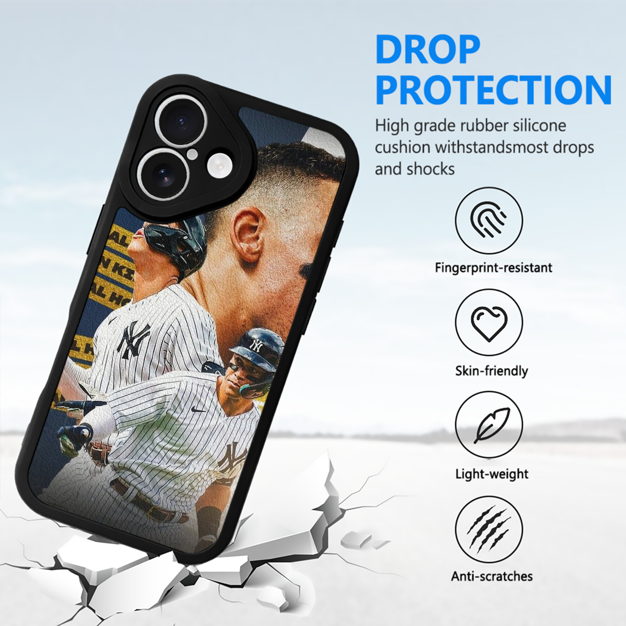 Aaron Judge  62 Home Runs AL Record IPhone 16 Silicone Leather Case – UV Print, Lambskin Texture – Perfect Fit, Wireless Charging Compatible, Scratch Resistant, Precise Cutouts – Stylish Protection For IPhone 16