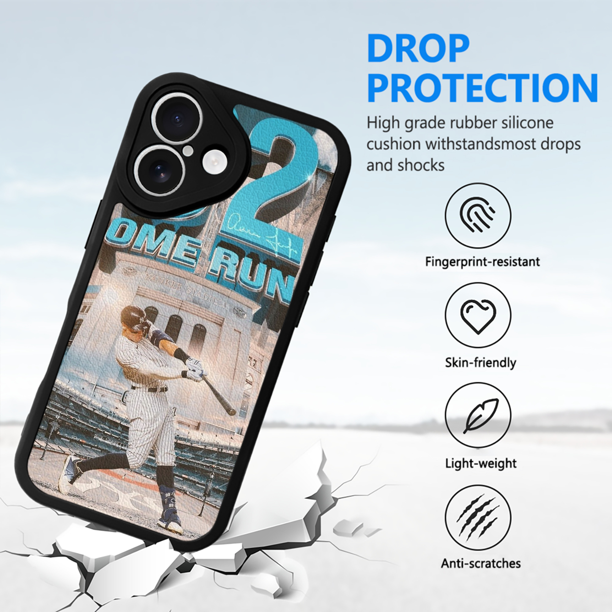 Aaron Judge 62 Home Runs IPhone 16 Silicone Leather Case – UV Print, Lambskin Texture – Perfect Fit, Wireless Charging Compatible, Scratch Resistant, Precise Cutouts – Stylish Protection For IPhone 16