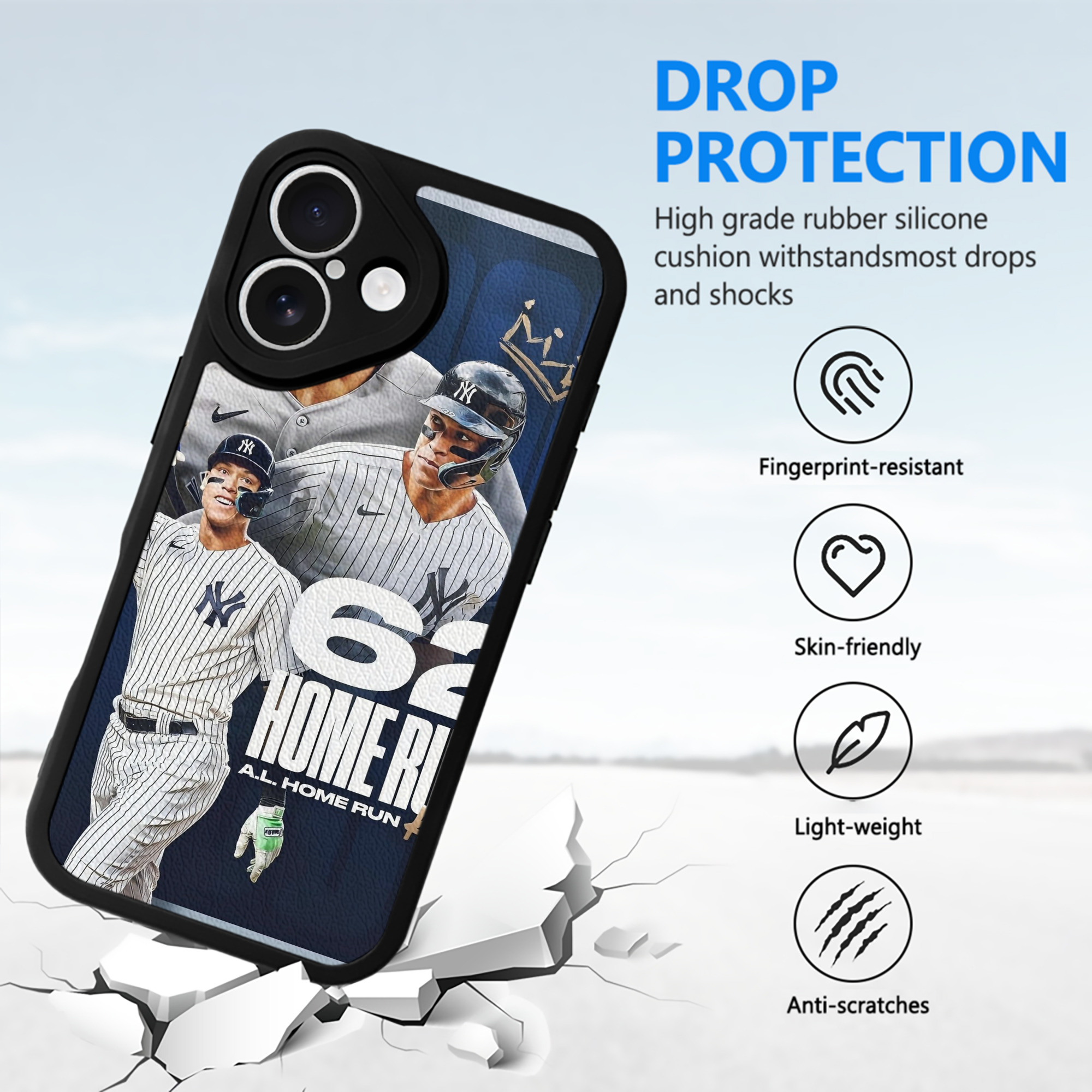 Aaron Judge 62 Home Runs AL Home Run King IPhone 16 Silicone Leather Case – UV Print, Lambskin Texture – Perfect Fit, Wireless Charging Compatible, Scratch Resistant, Precise Cutouts – Stylish Protection For IPhone 16