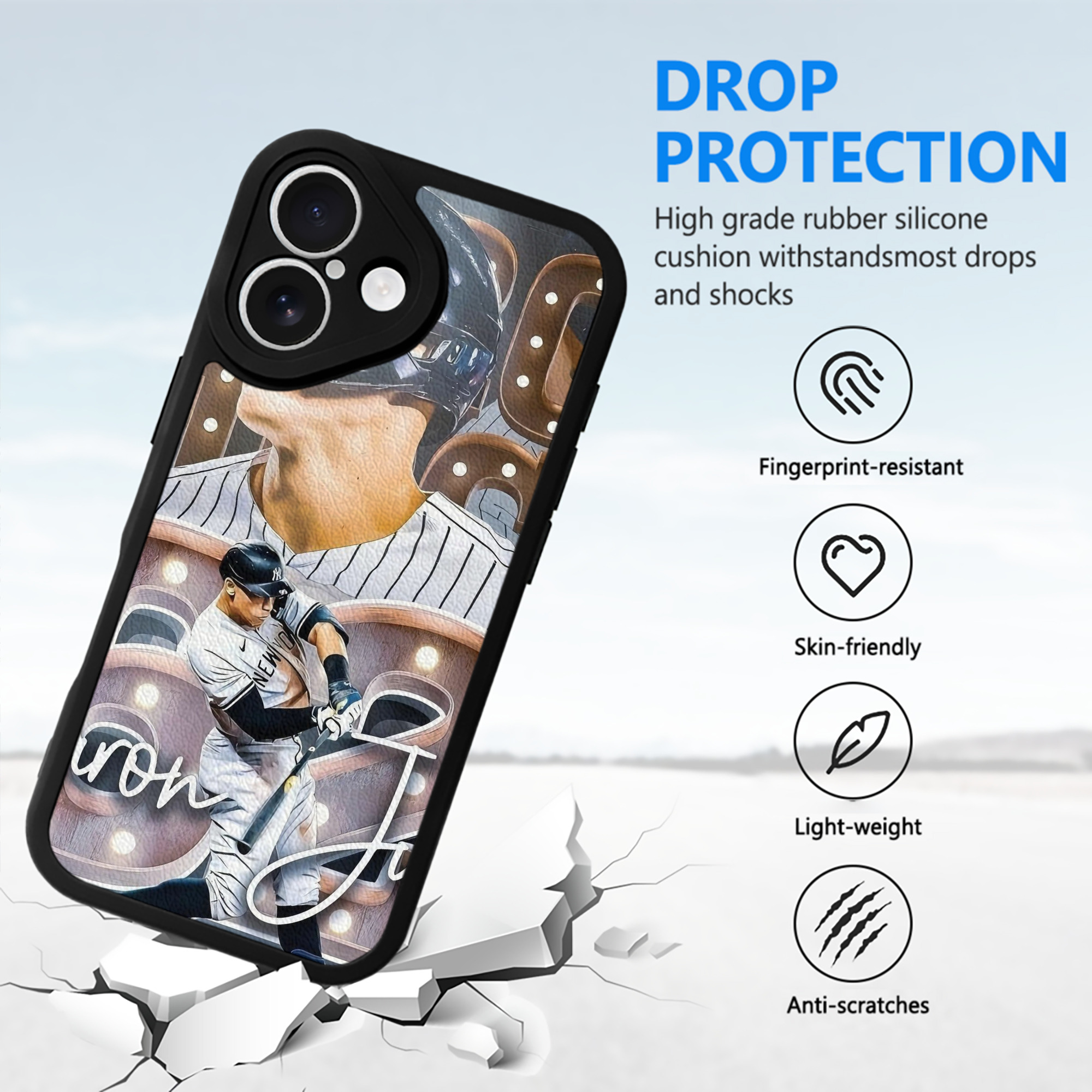 Aaron Judge 62 Home Runs IPhone 16 Silicone Leather Case – UV Print, Lambskin Texture – Perfect Fit, Wireless Charging Compatible, Scratch Resistant, Precise Cutouts – Stylish Protection For IPhone 16