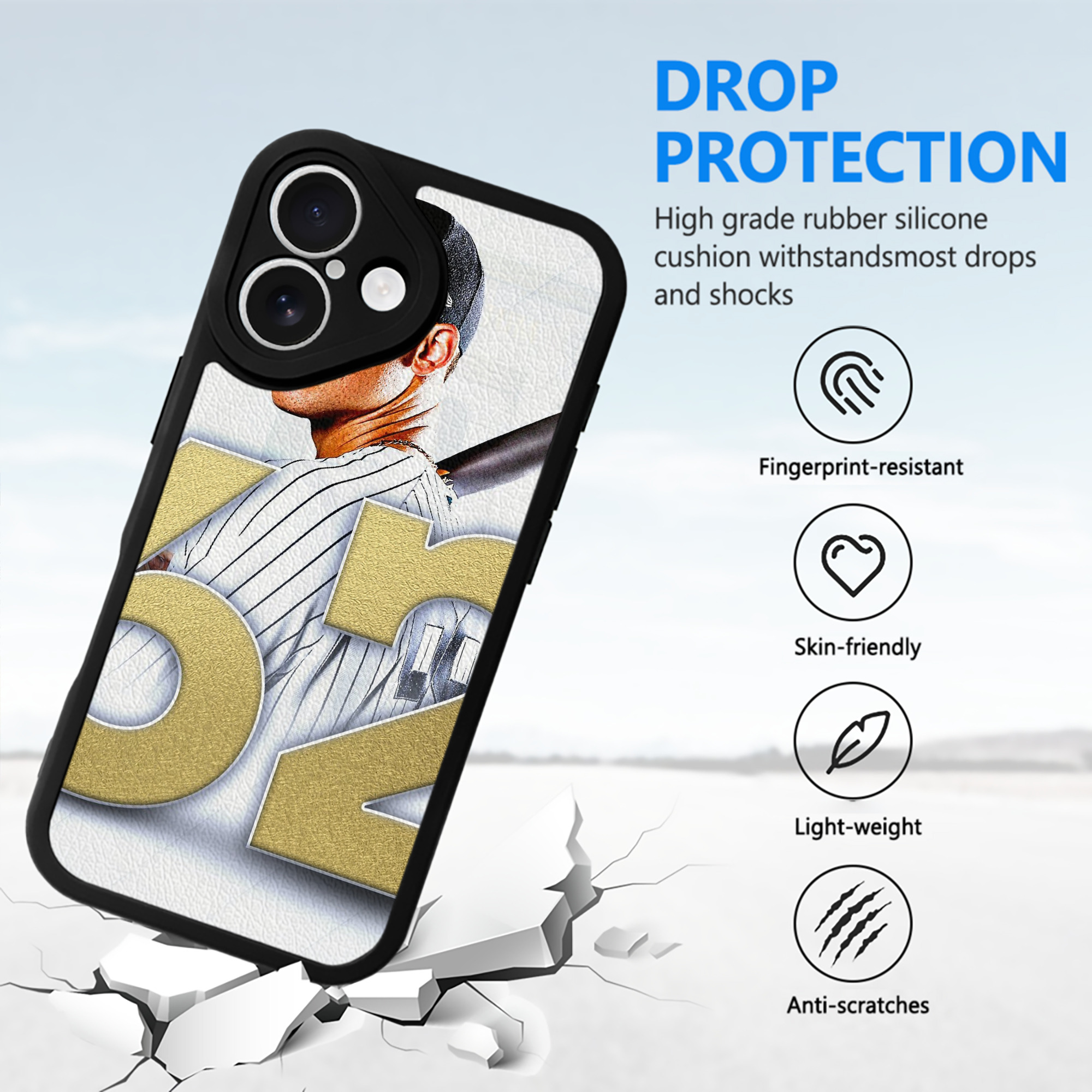 aaron judge 62nd home run IPhone 16 Silicone Leather Case – UV Print, Lambskin Texture – Perfect Fit, Wireless Charging Compatible, Scratch Resistant, Precise Cutouts – Stylish Protection For IPhone 16