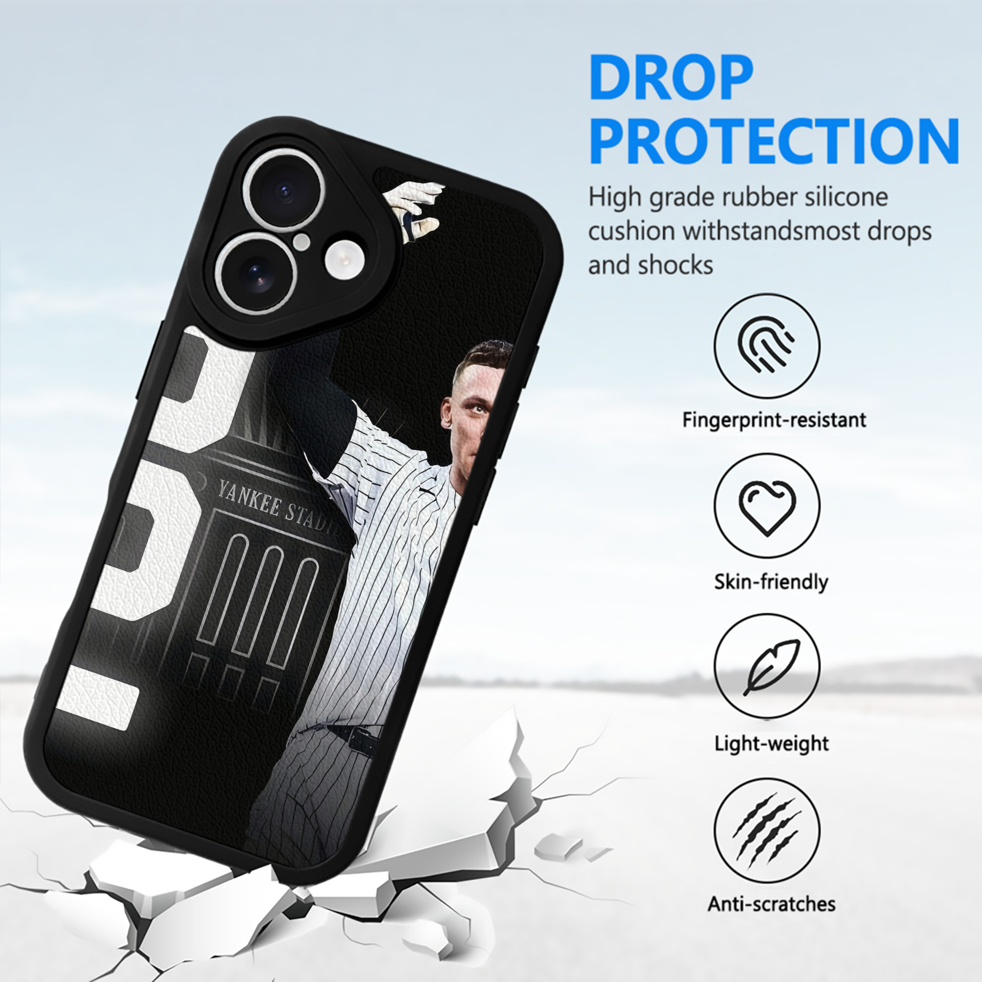 Aaron Judge 62nd Home Run IPhone 16 Silicone Leather Case – UV Print, Lambskin Texture – Perfect Fit, Wireless Charging Compatible, Scratch Resistant, Precise Cutouts – Stylish Protection For IPhone 16