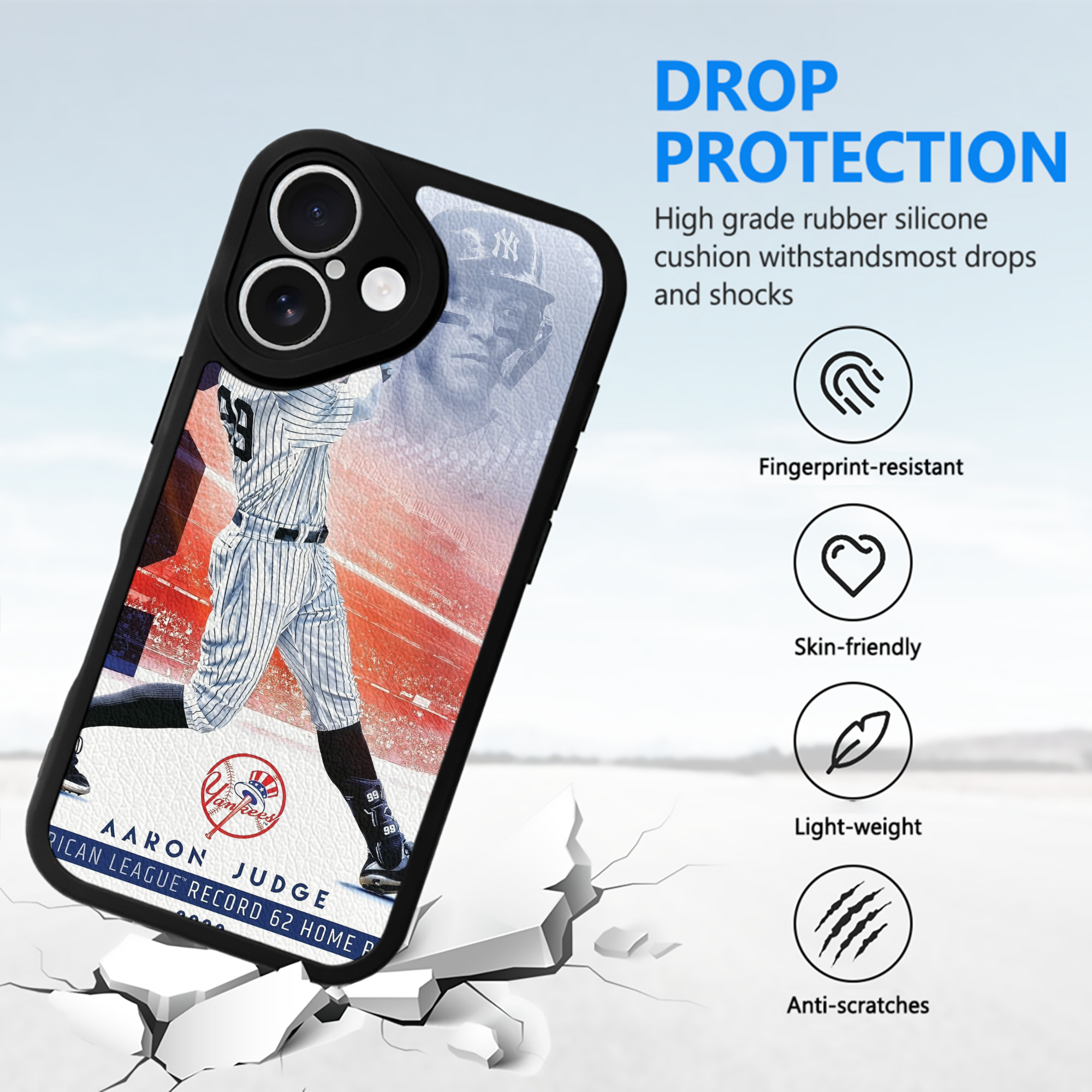 Aaron Judge 62nd Home Run IPhone 16 Silicone Leather Case – UV Print, Lambskin Texture – Perfect Fit, Wireless Charging Compatible, Scratch Resistant, Precise Cutouts – Stylish Protection For IPhone 16