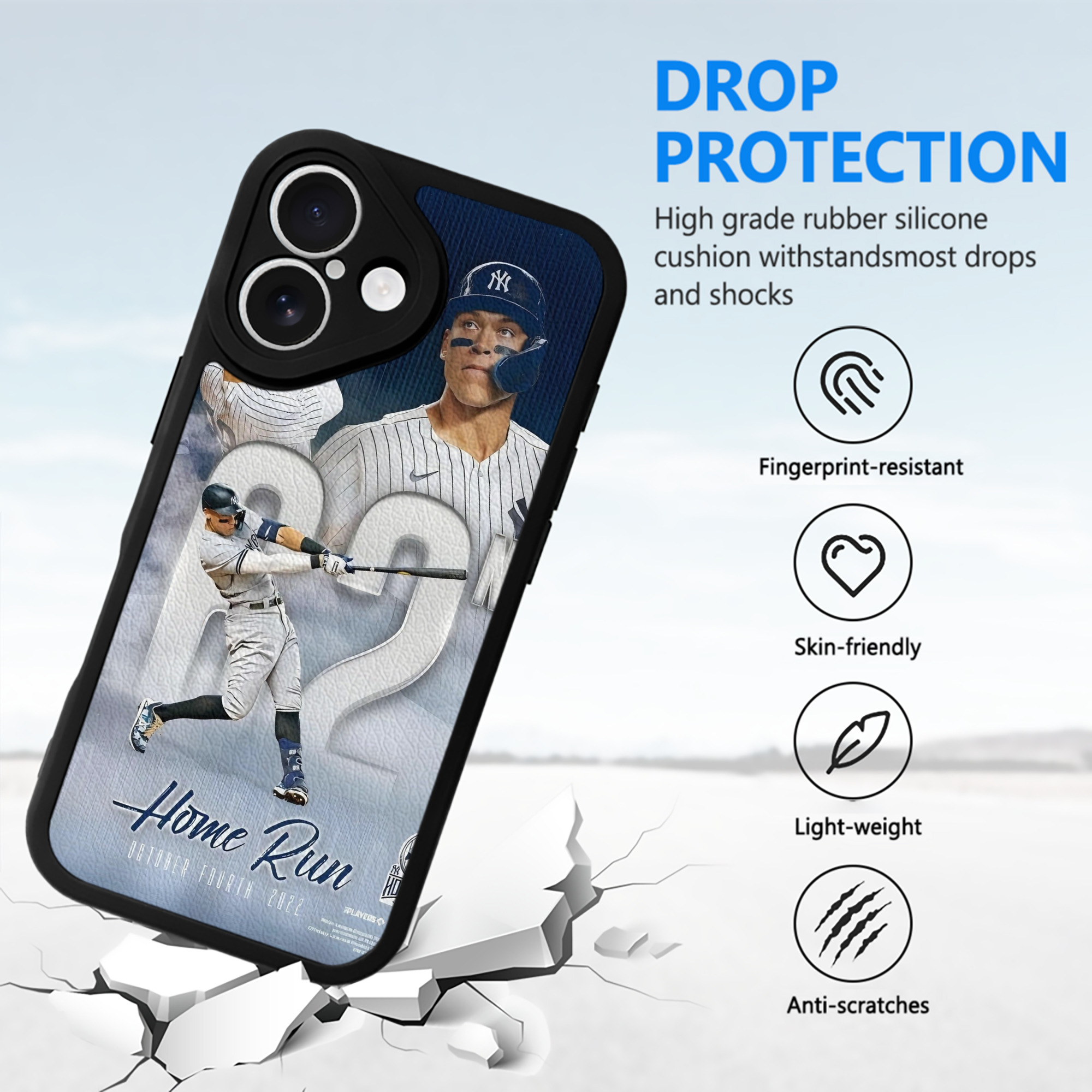 Aaron Judge 62nd Home Run 10.4.2022 IPhone 16 Silicone Leather Case – UV Print, Lambskin Texture – Perfect Fit, Wireless Charging Compatible, Scratch Resistant, Precise Cutouts – Stylish Protection For IPhone 16